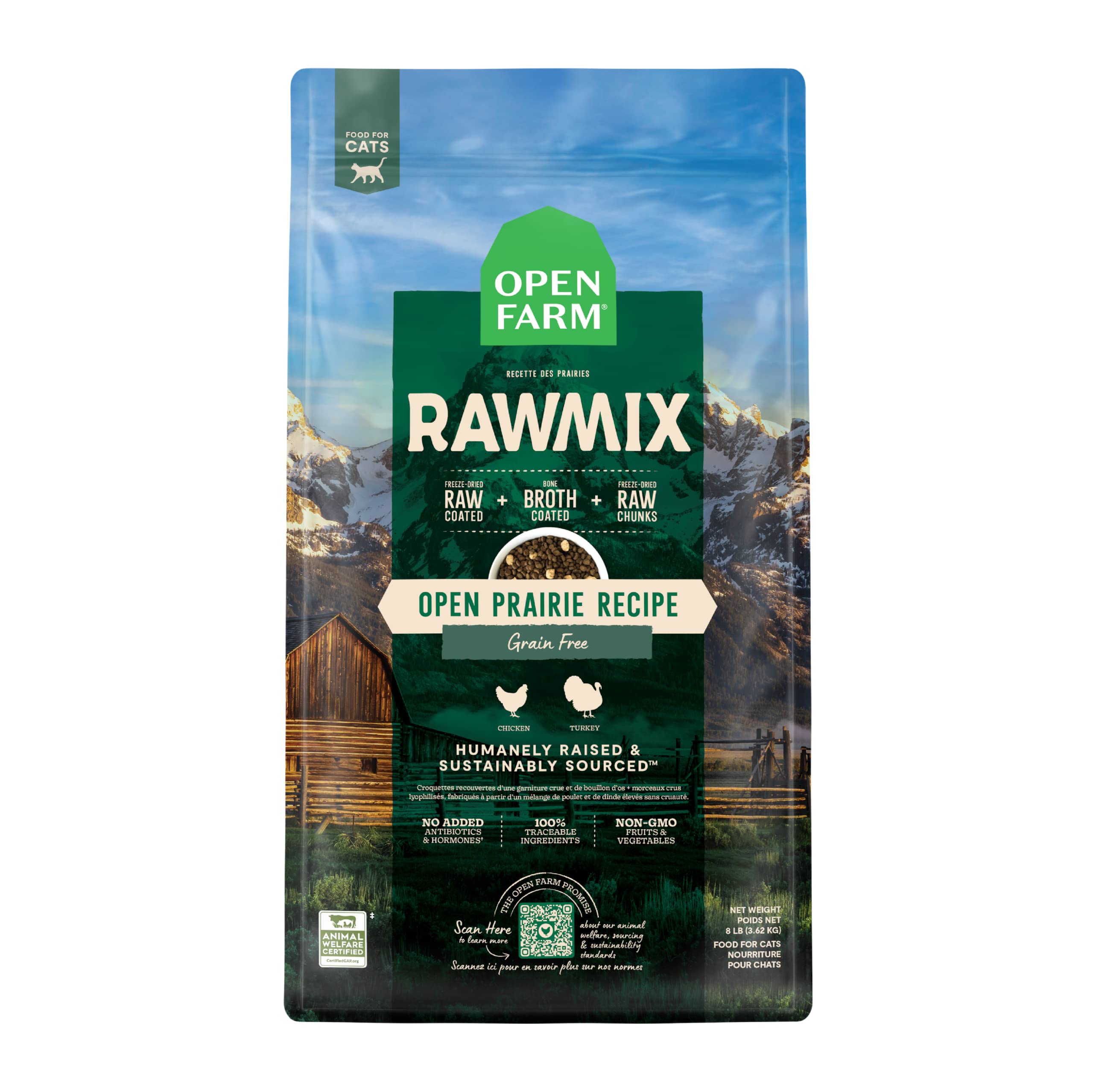Open Farm RawMix croquetas cubiertas de caldo de hueso, proteína para gatos activos