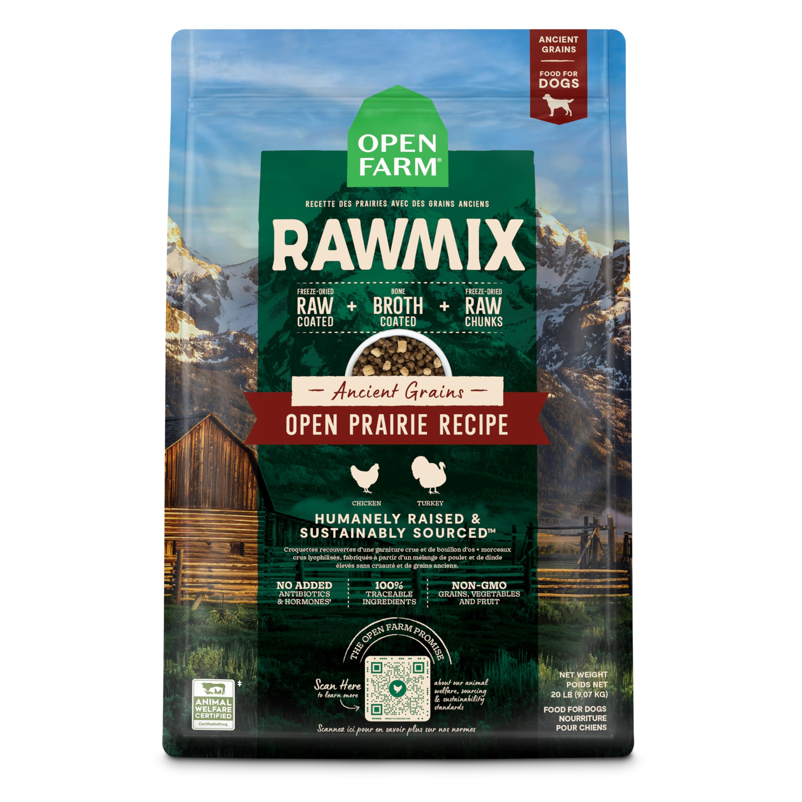 Open Farm RawMix: bolsa de 20 lb para almacenamiento práctico y porciones consistentes