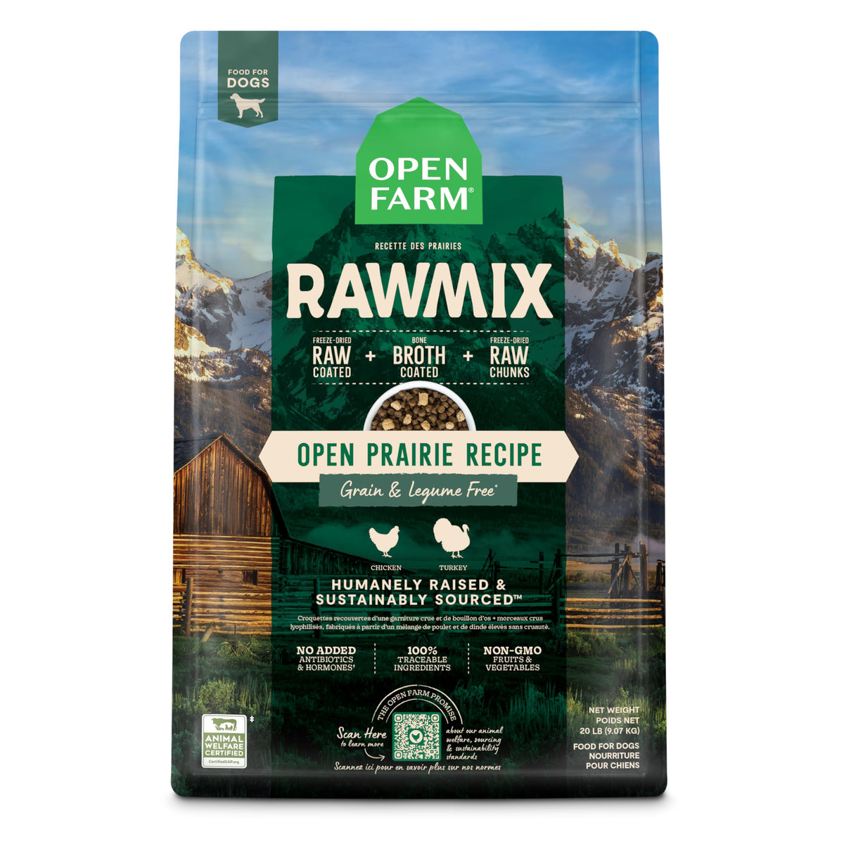 Open Farm RawMix en bolsa, fuente de proteína sin granos para perros activos
