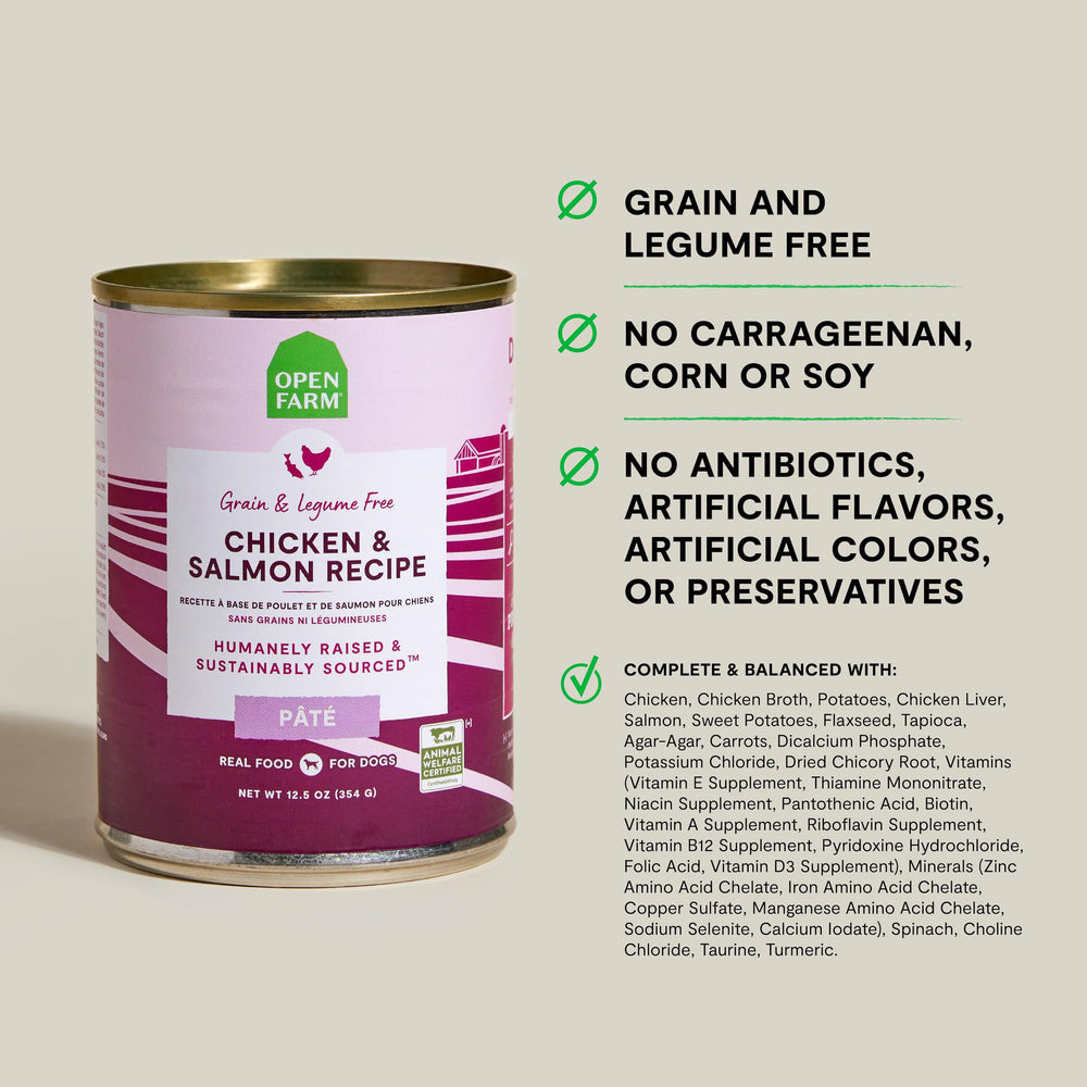 Open Farm Receta Pollo y Salmón para Perro, sabor auténtico en lata