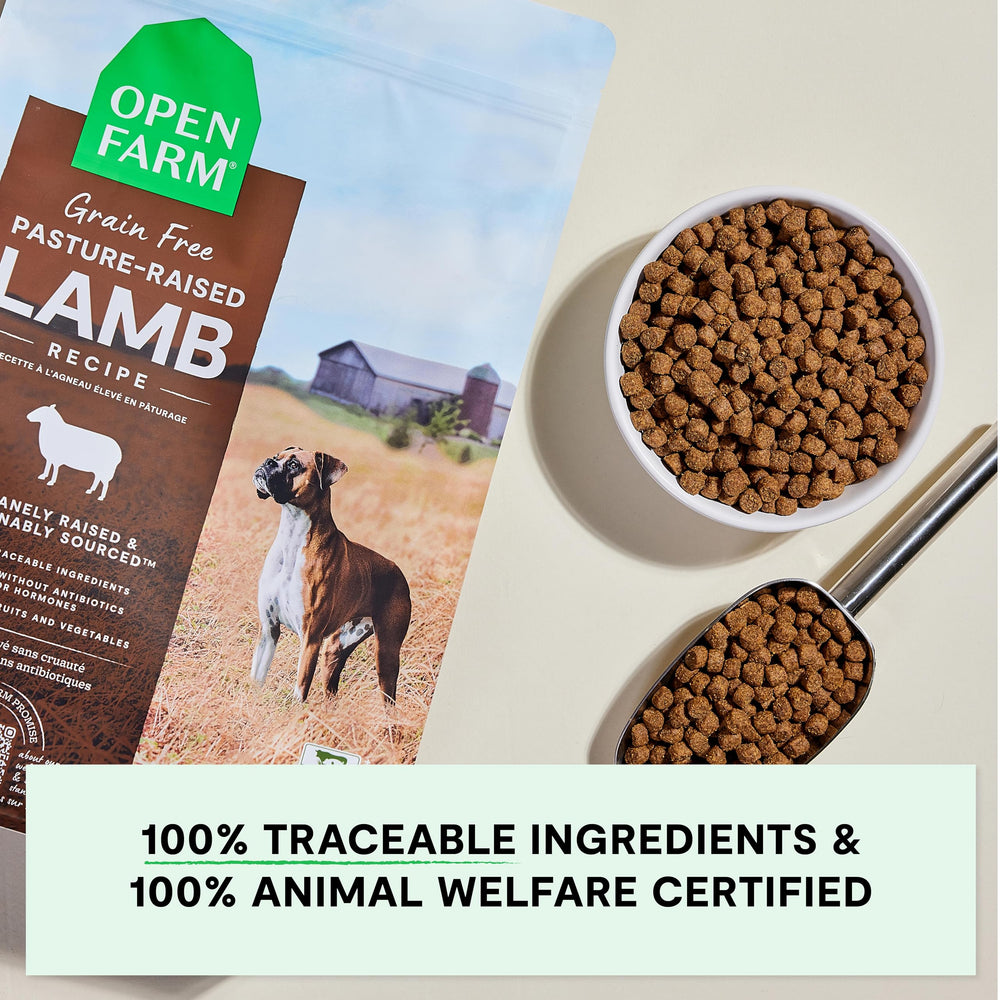 Open Farm opción sin maiz trigo soja para dietas limpias.