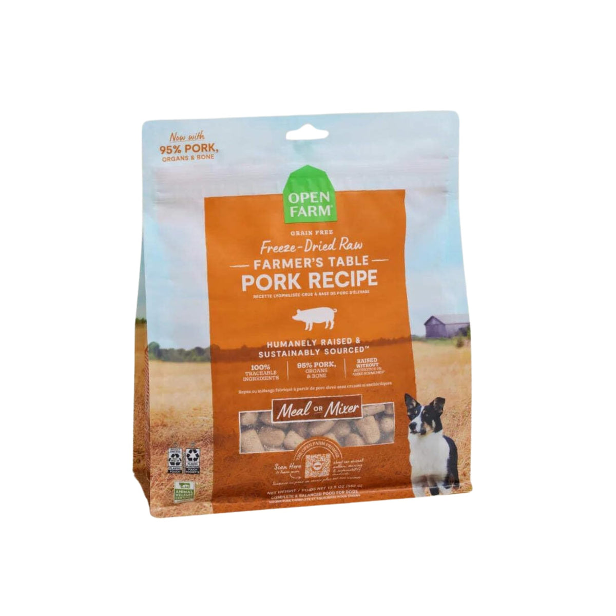 Open Farm trozos cerdo deshidratados: alto contenido proteico para perros activos.
