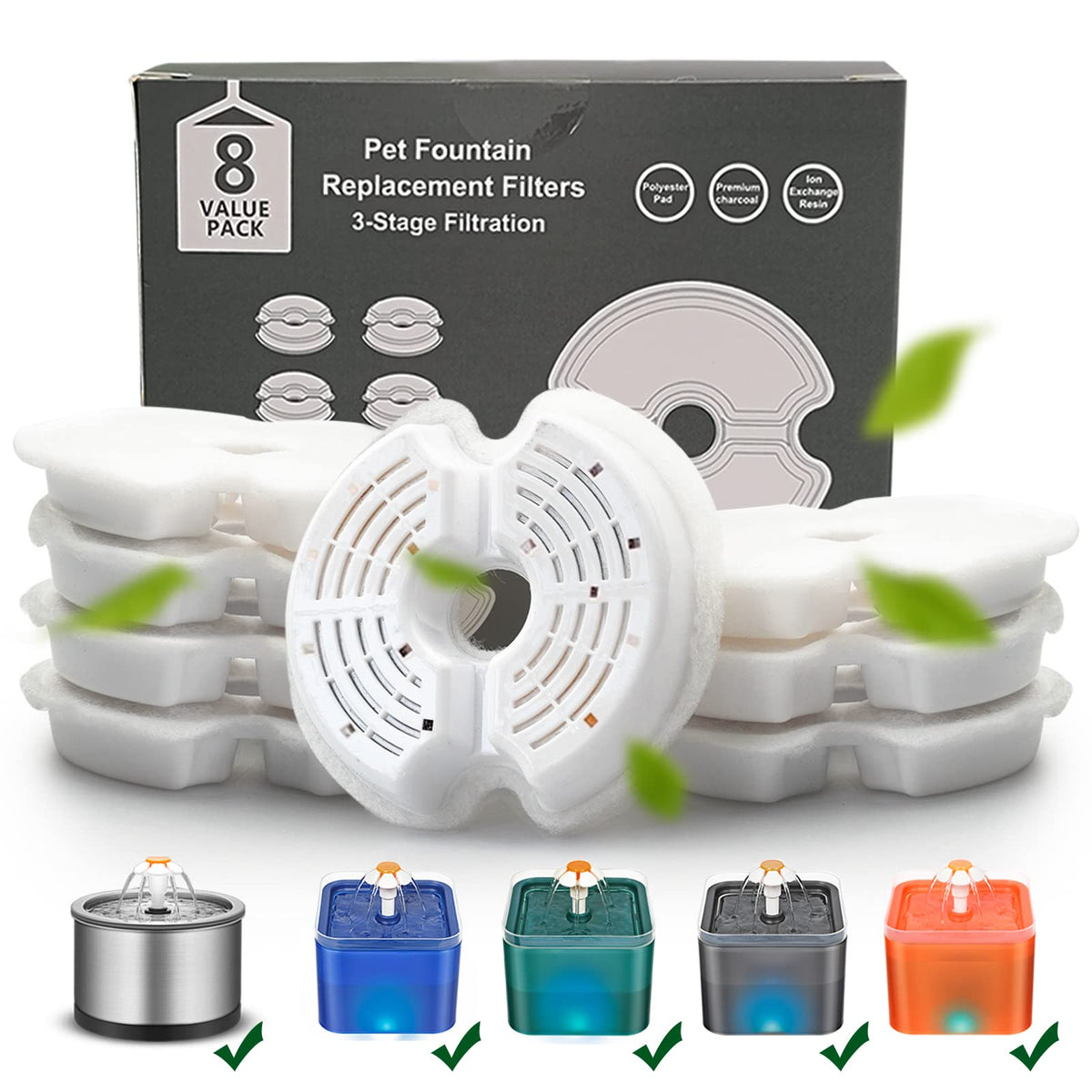 Filtre Opeth pour fontaine chat — ensemble 8-pack, filtration fiable pour eau plus nette