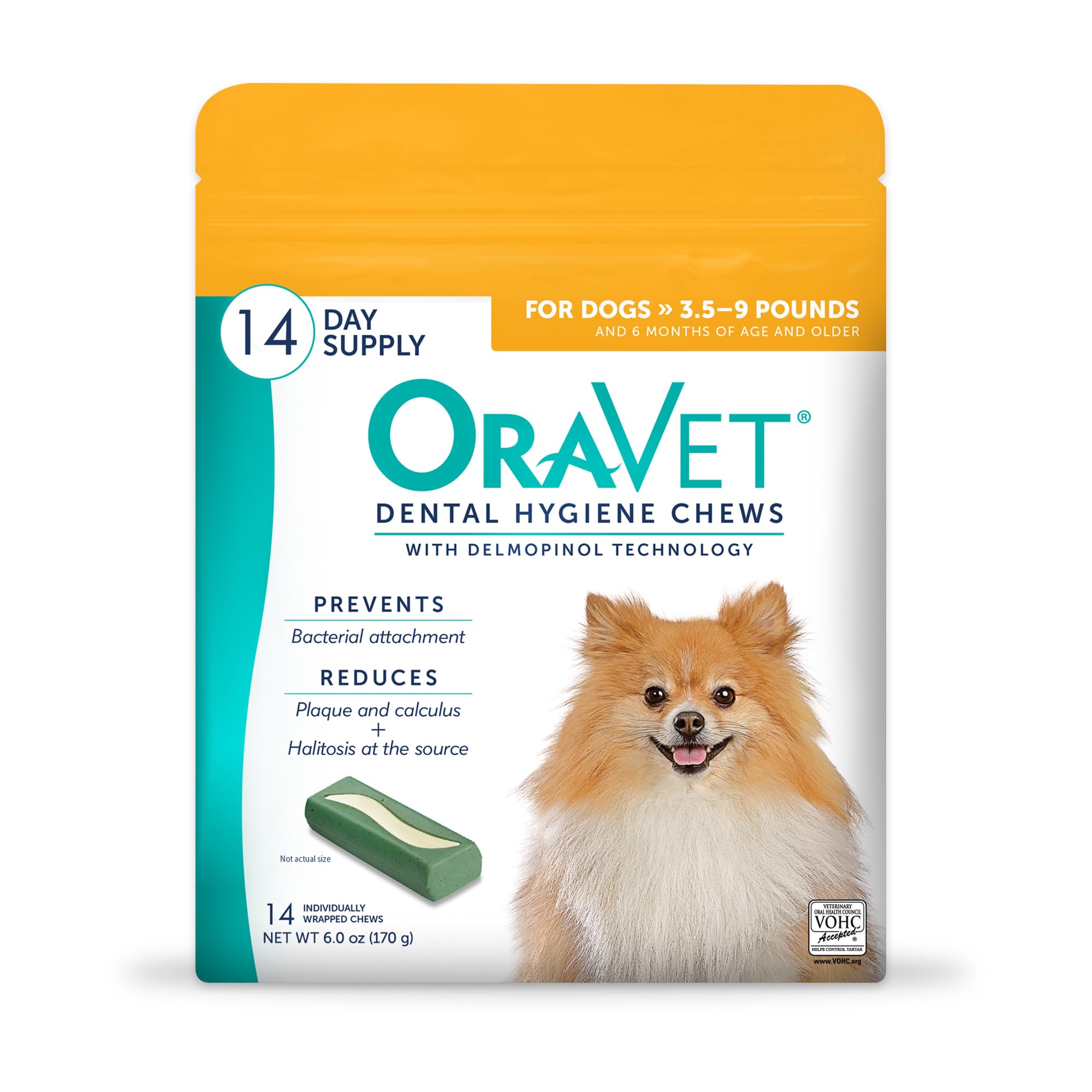 OraVet masticables dentales para perros, bolsa amarilla, cuidado diario para dientes más limpios