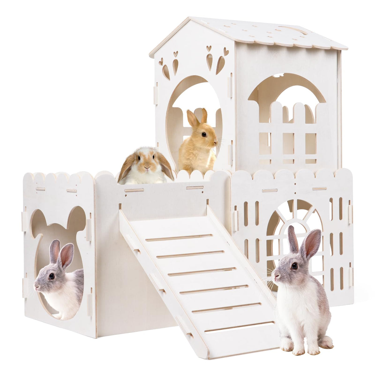 Orekemo castillo para conejo grande con tres casas, espacio seguro para explorar.