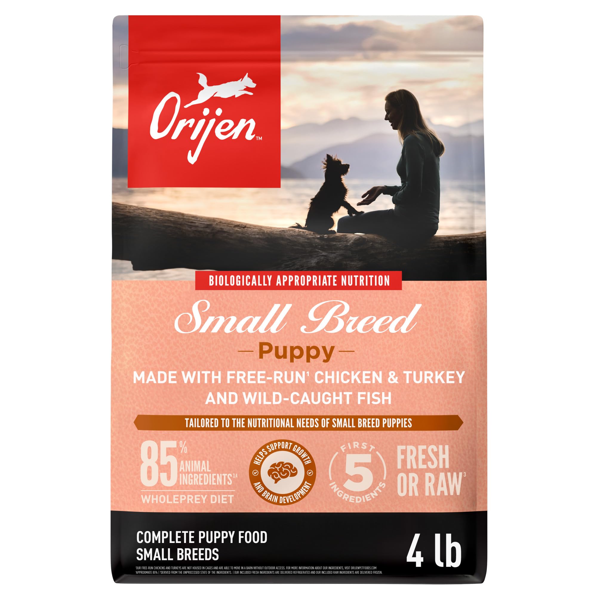 ORIJEN alimento seco para cachorros de razas pequeñas, apoyo al desarrollo.