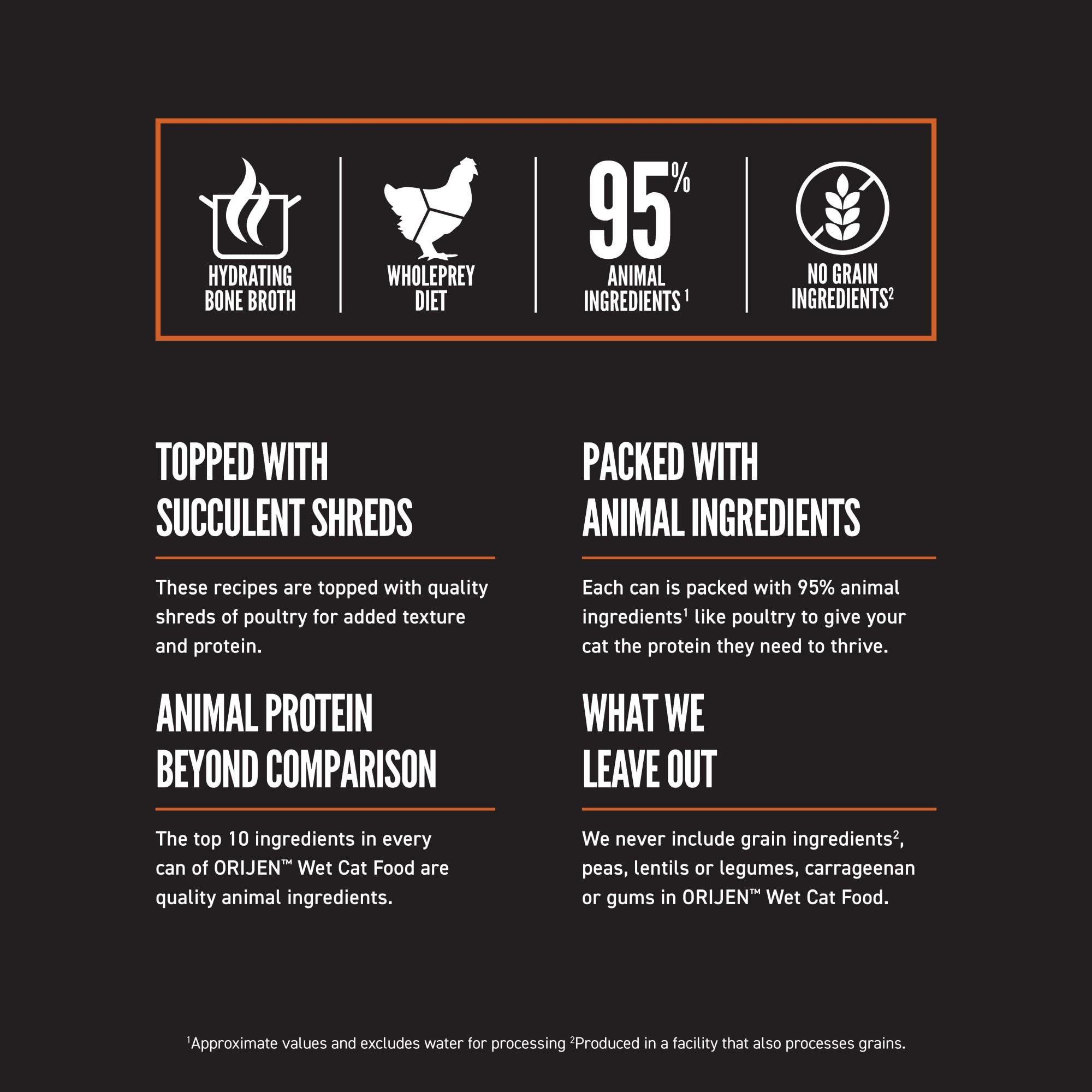 ORIJEN Chunks & Shreds Ingredientes animales principales en la mezcla