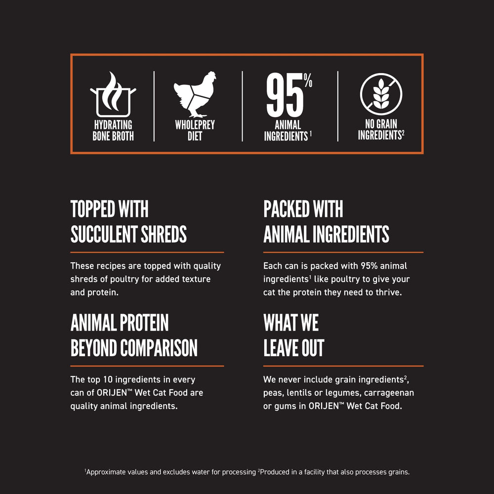 ORIJEN Chunks & Shreds Ingredientes animales principales en la mezcla