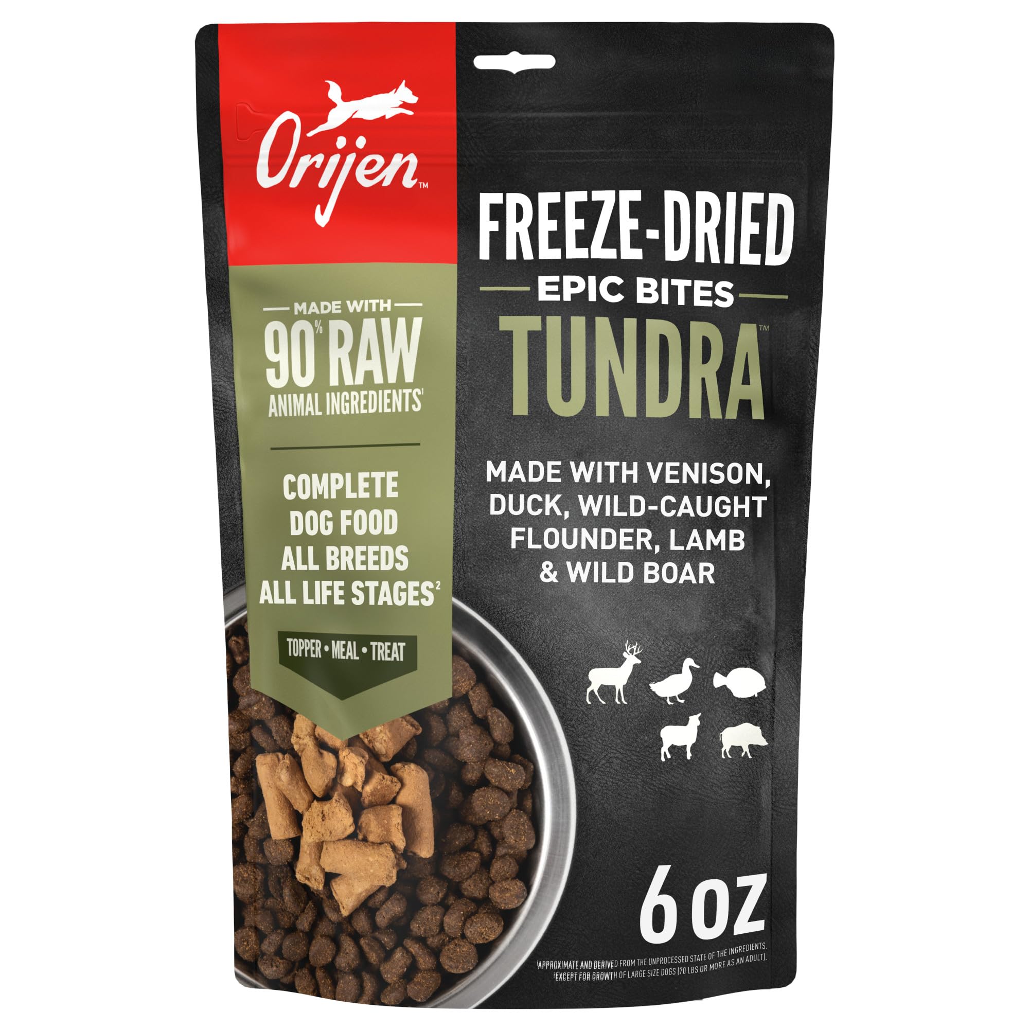 ORIJEN Epic Bites Tundra, bolsa de 6 oz y aroma intenso para perros activos.