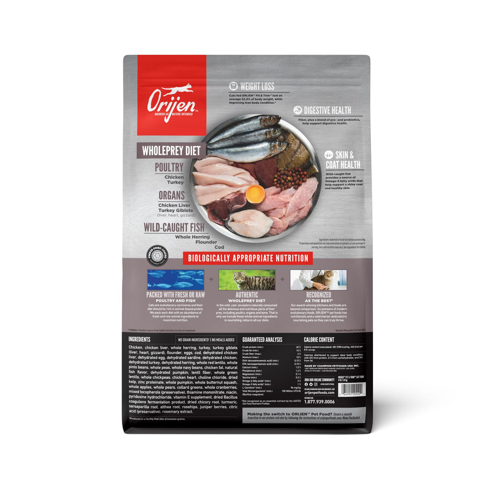 ORIJEN Fit & Trim gato, sin granos, ideal para gatos activos