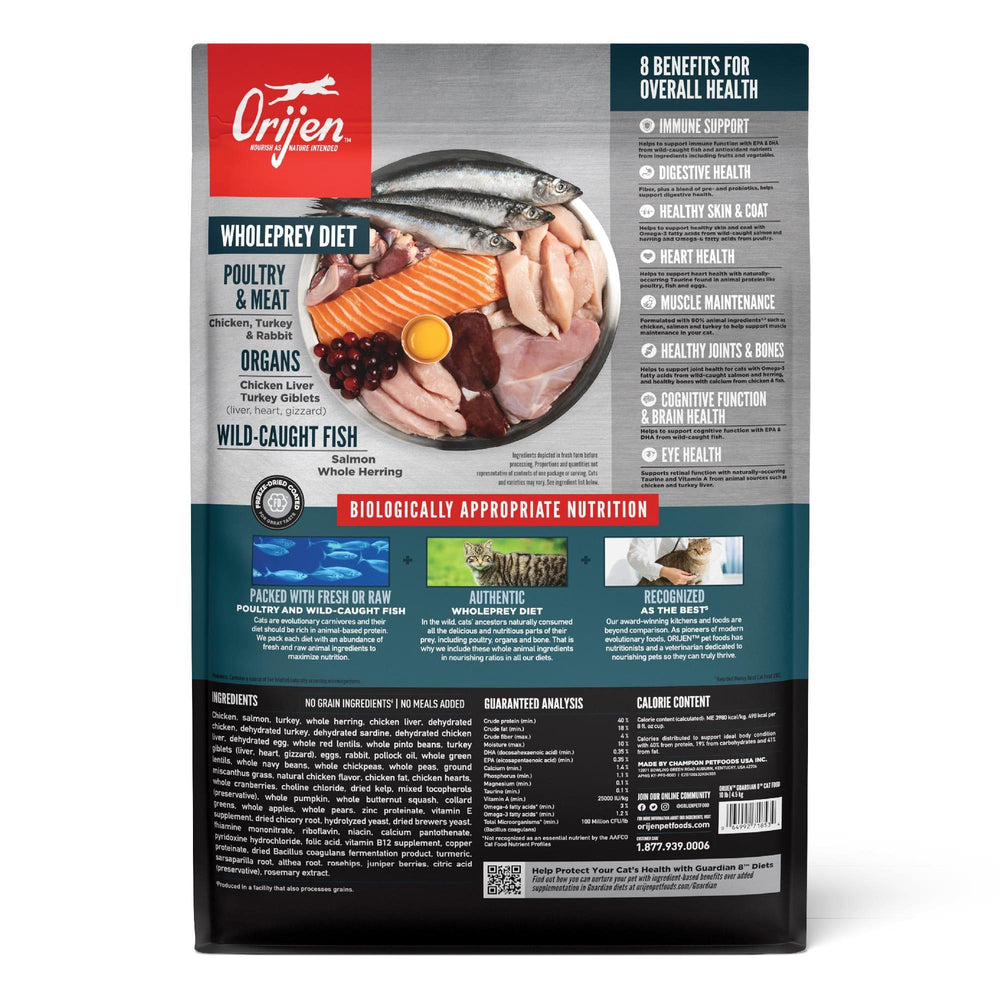 Primeros cinco ingredientes frescos o crudos en ORIJEN Guardian 8