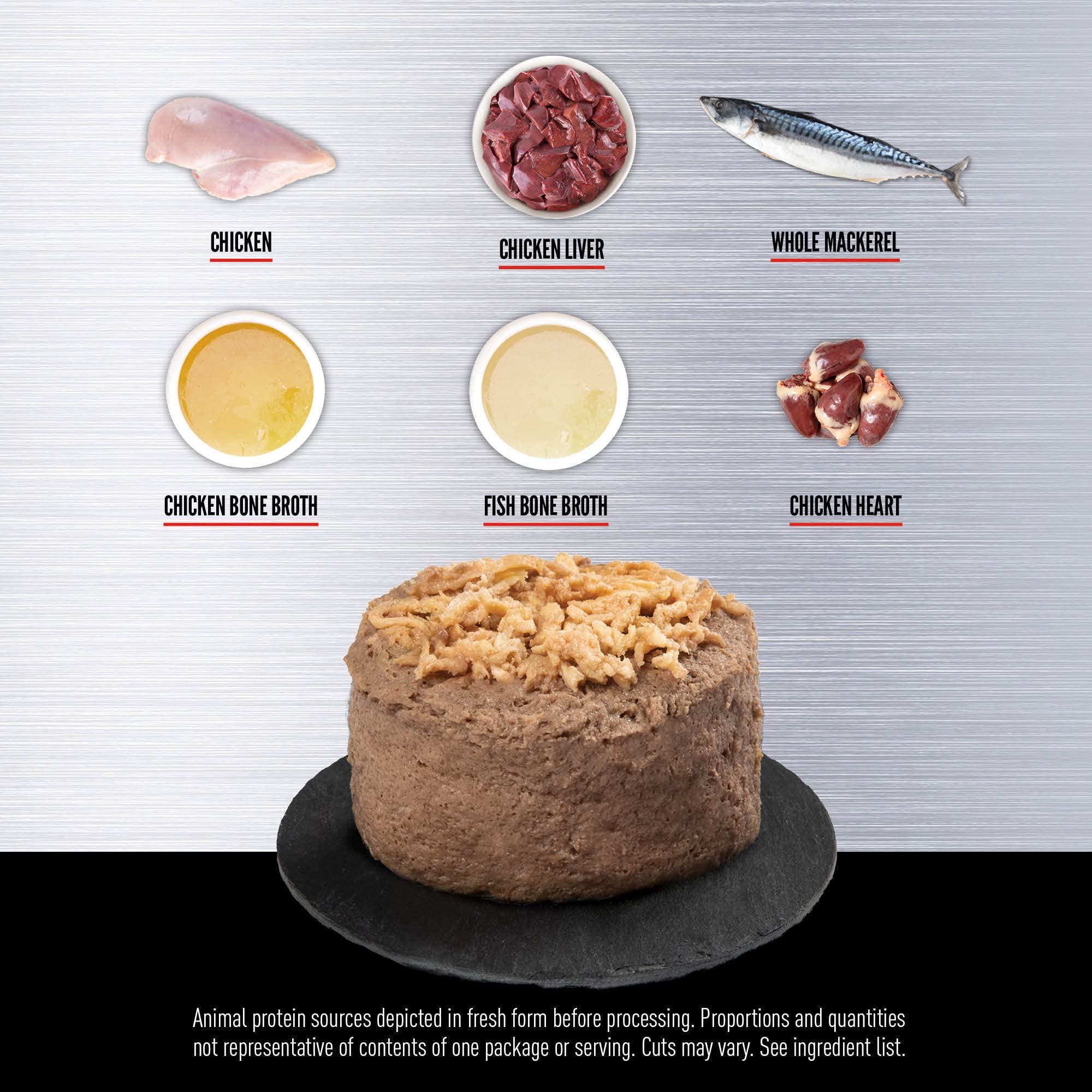ORIJEN Original Pate incluye órganos y huesos para sabor y nutrientes.