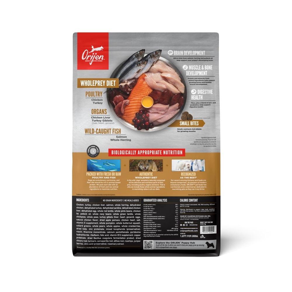 ORIJEN Puppy proteína alta con ingredientes frescos, ideal para crecimiento activo