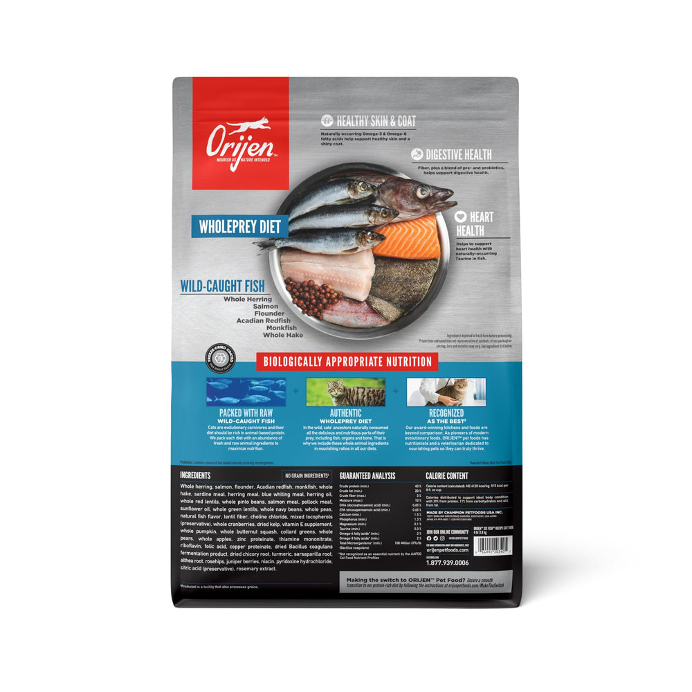 ORIJEN Seis Pescados: primeros ingredientes crudos, proteína de alta calidad.