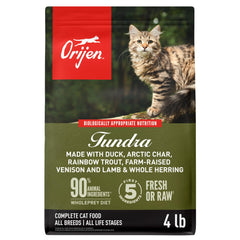 ORIJEN TUNDRA saco 4 lb con croquetas proteicas para gatos activos.