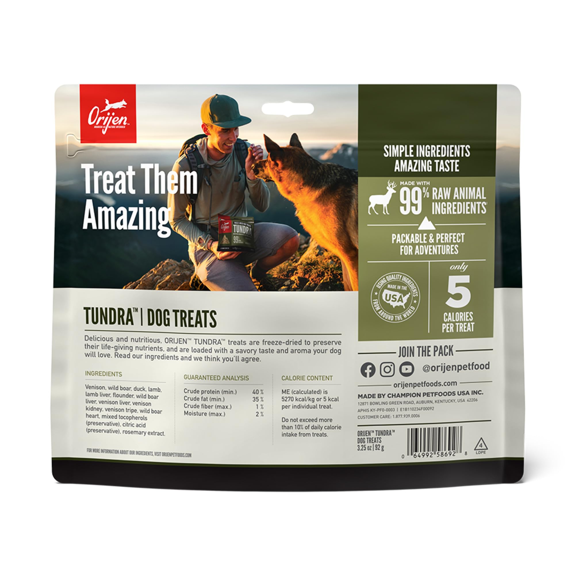 ORIJEN TUNDRA: textura deshidratada que mantiene sabor y nutrientes para entrenar.