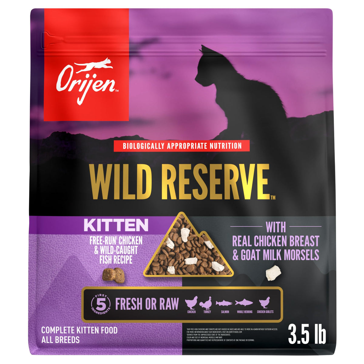 ORIJEN Wild Reserve gatitos, pollo y pescado secos, alto en proteína para desarrollo muscular