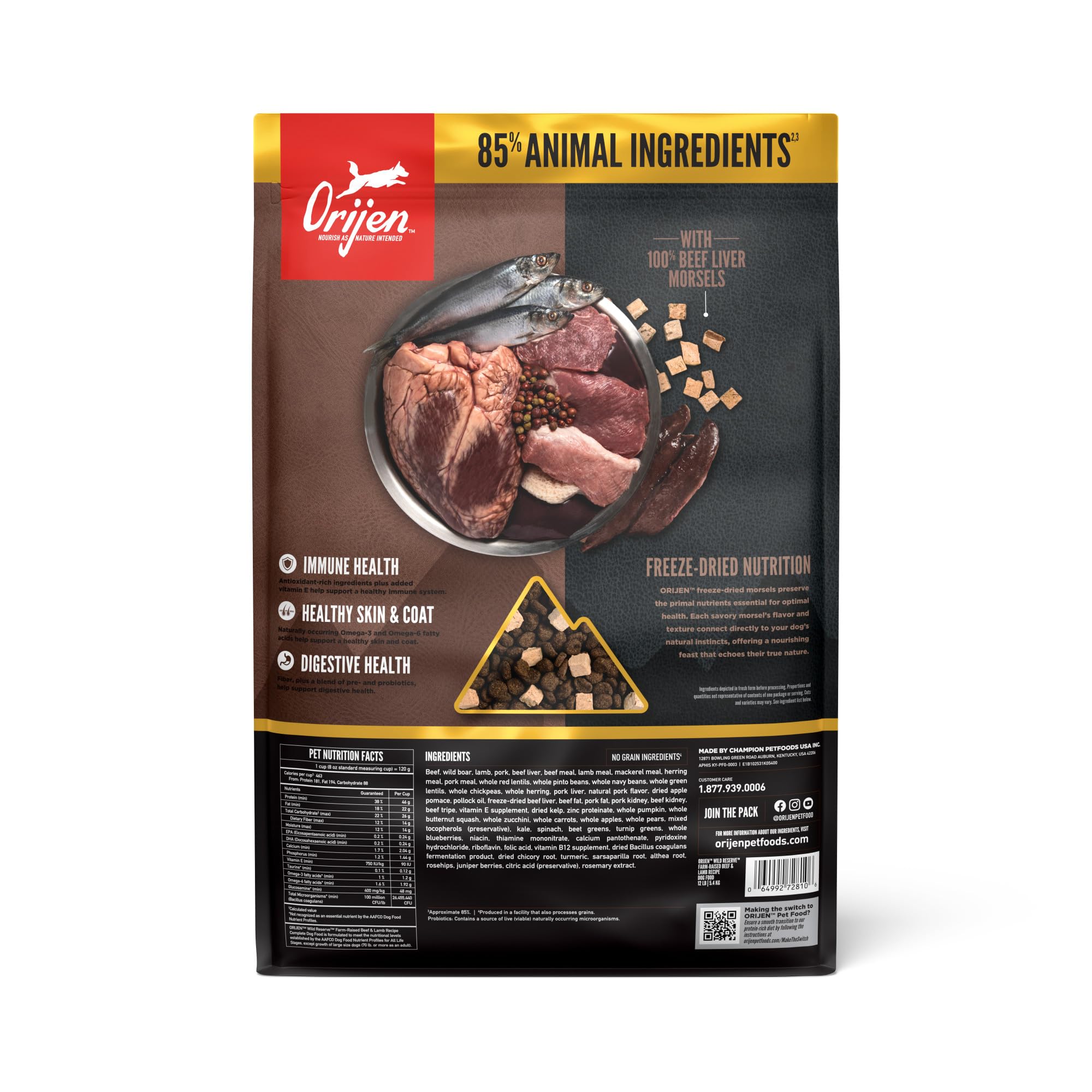 ORIJEN Wild Reserve primeros cinco ingredientes proteicos frescos, nutrición de alta calidad para perros