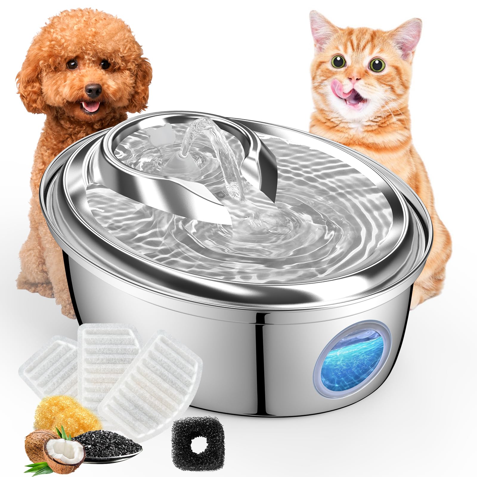 ORSDA fuente para gatos, ventana de nivel de agua para monitorear consumo