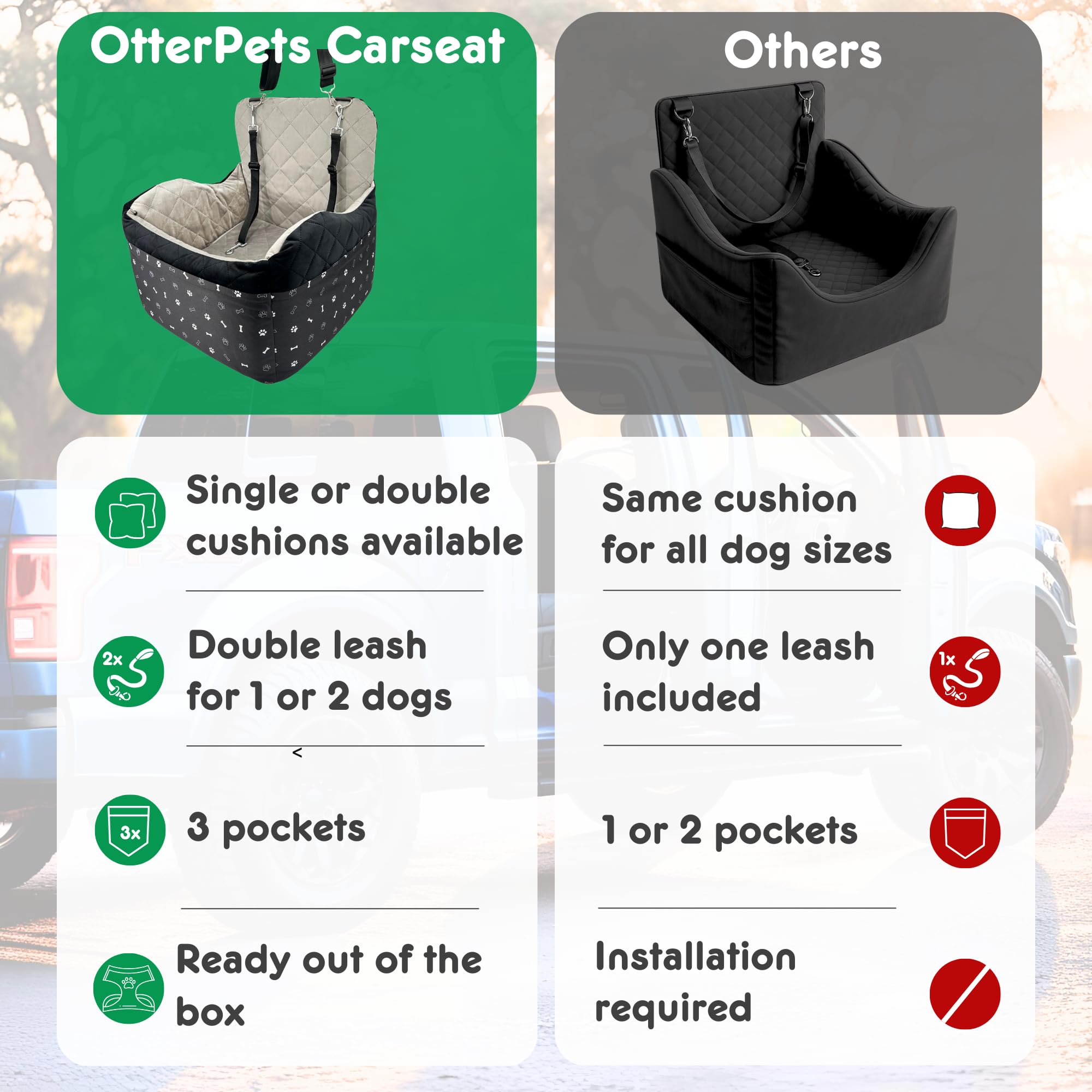 OtterPets ajuste de altura fácil para adaptar el asiento a tu coche.