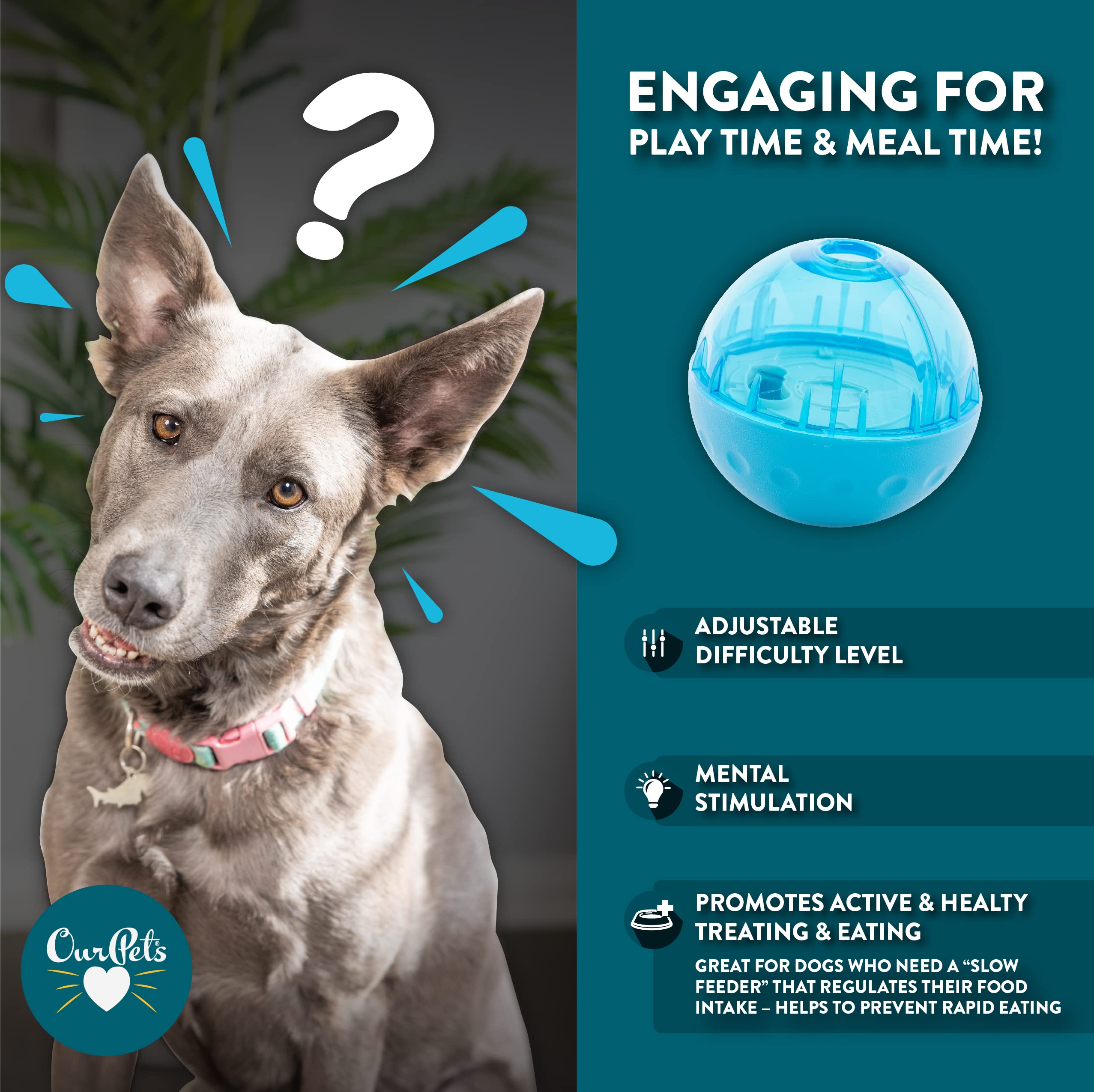 Our Pets IQ Treat Ball diseño desmontable para limpieza rápida.