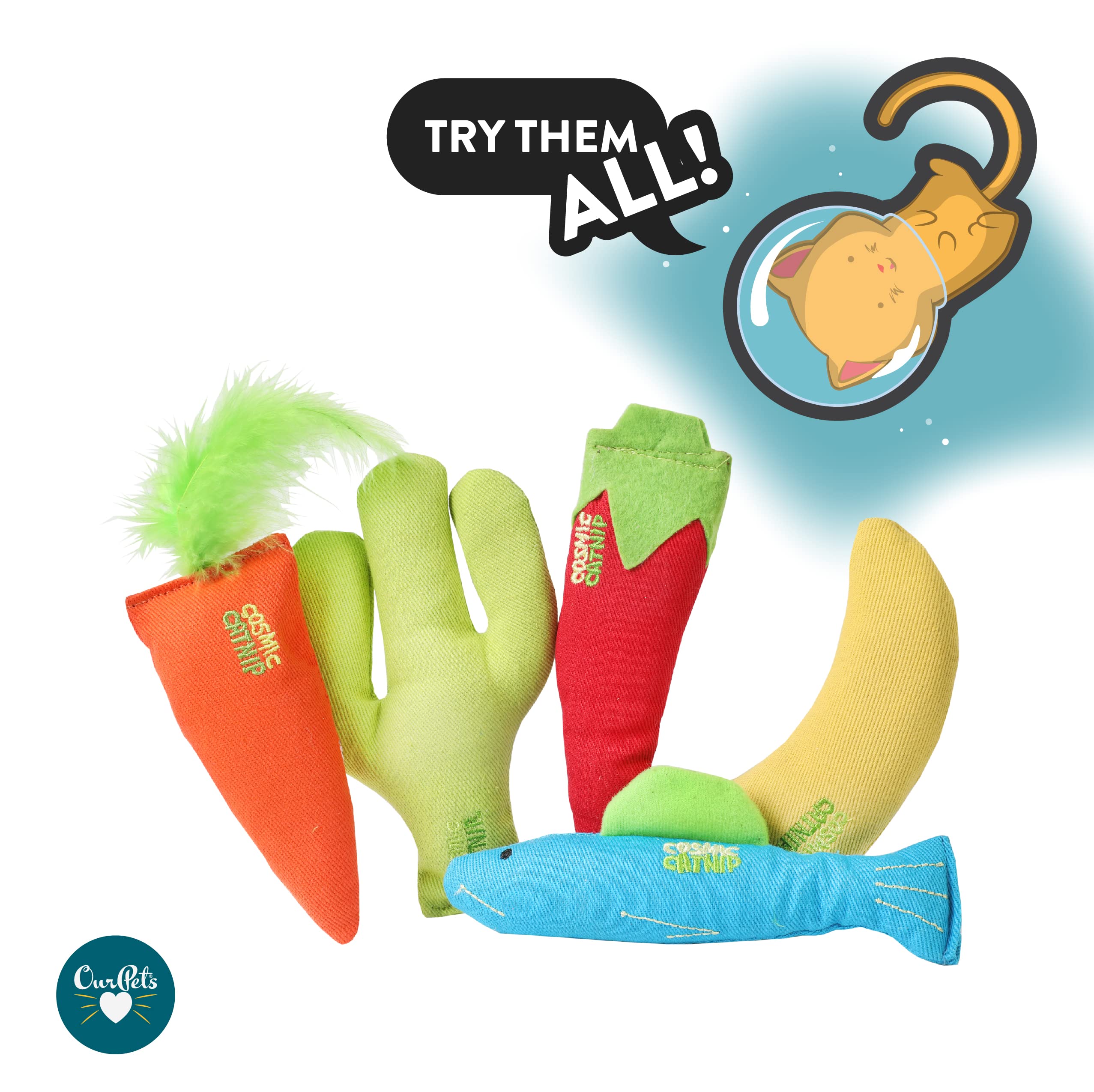 OurPets cactus relleno de hierba gatera, ideal para curiosidad felina.