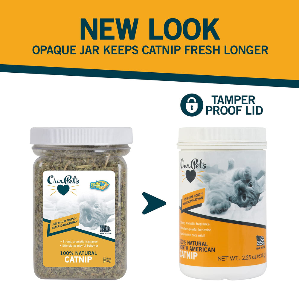 Envase seguro y elaborado en Ohio para OurPets Catnip premium.