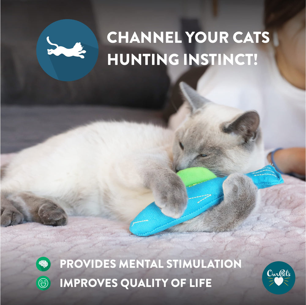 OurPets juguete con hierba gatera cósmica para actividad física y mental.