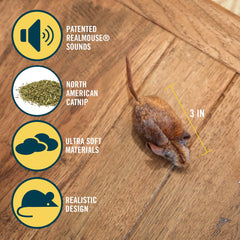 OurPets Mouse Hunter, textura de pelaje realista para exploración táctil felina.
