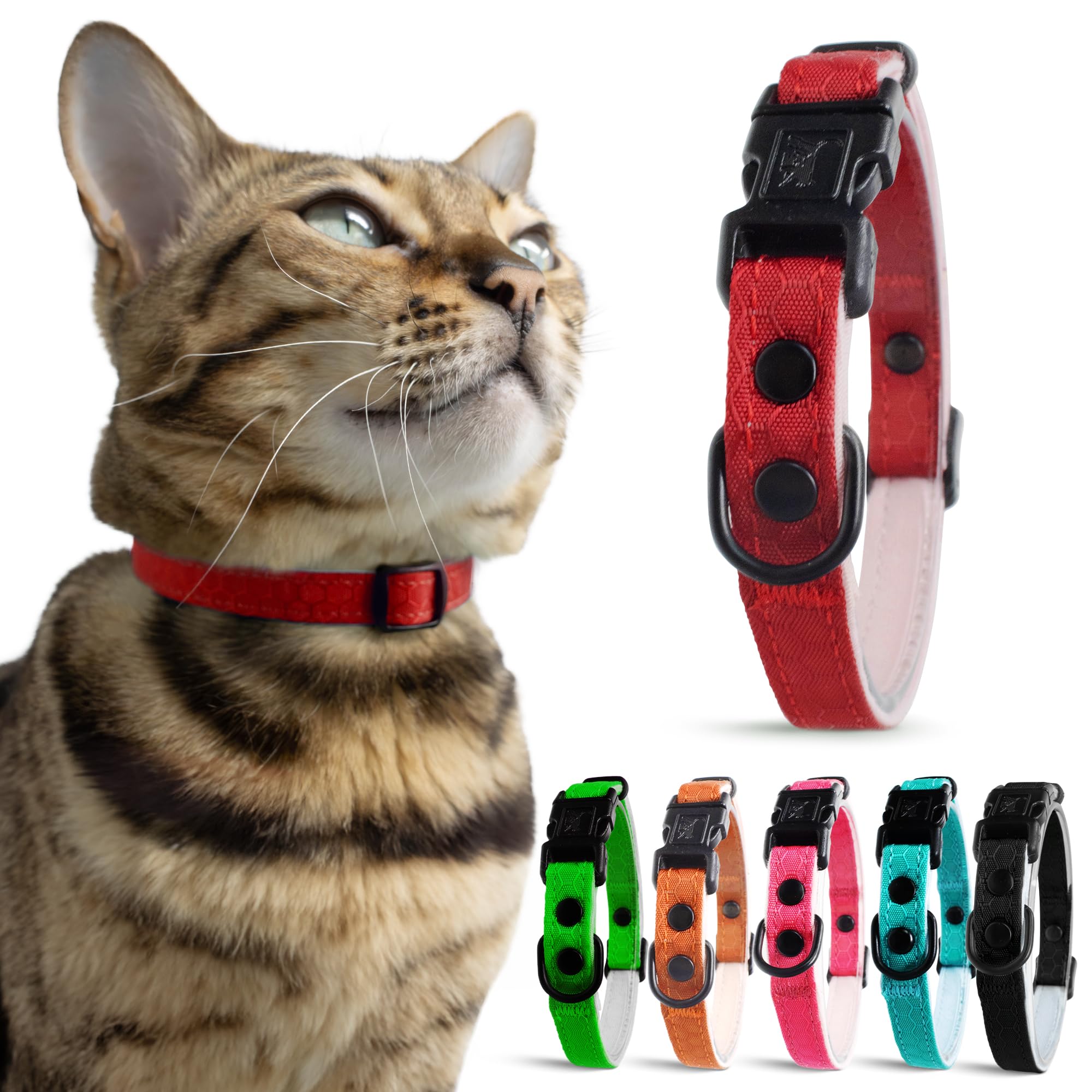 OutdoorBengal collar para gato rojo con cierre desprendible y hebilla, seguro y cómodo