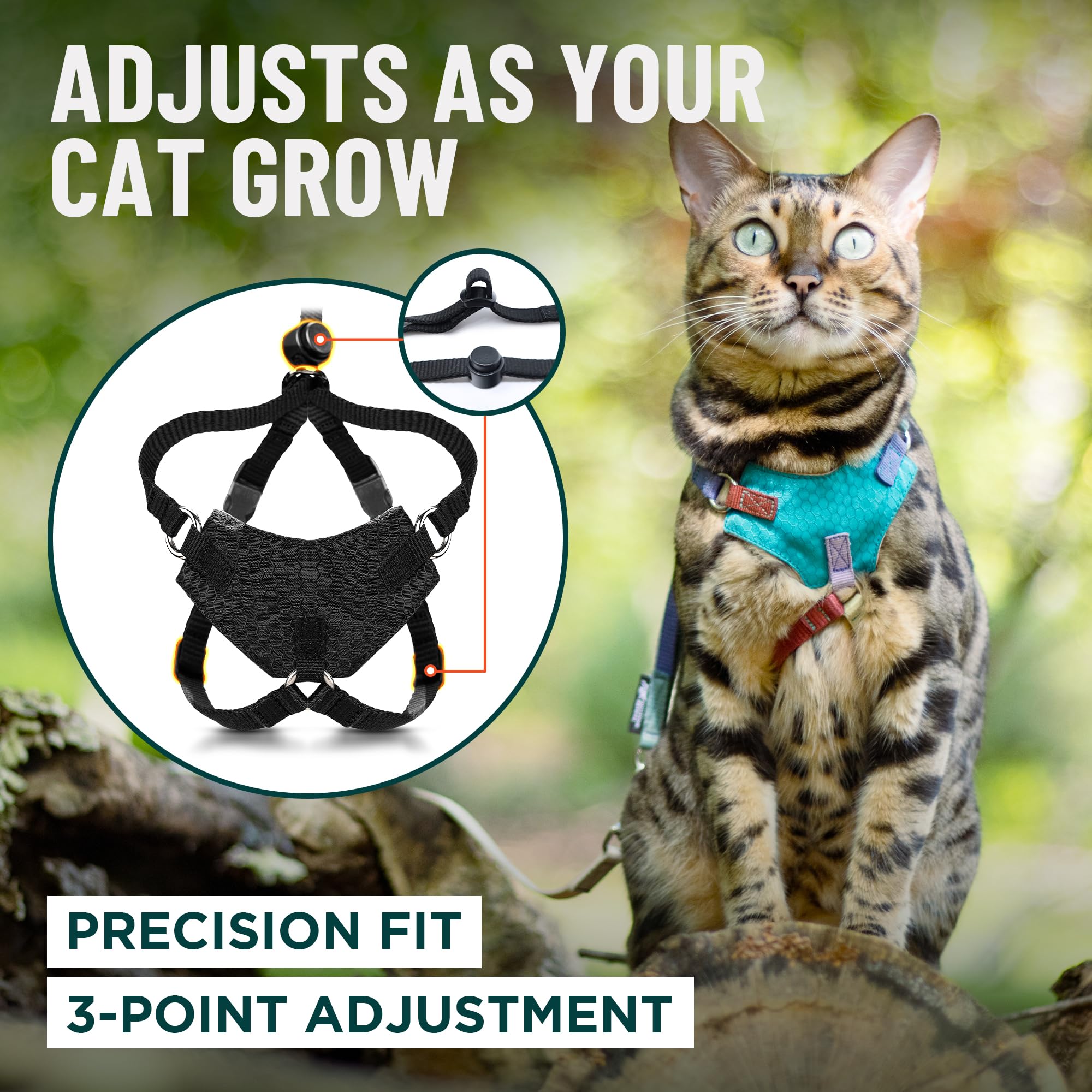 Material ligero y transpirable del arnés Houdini para mantener al gatito fresco