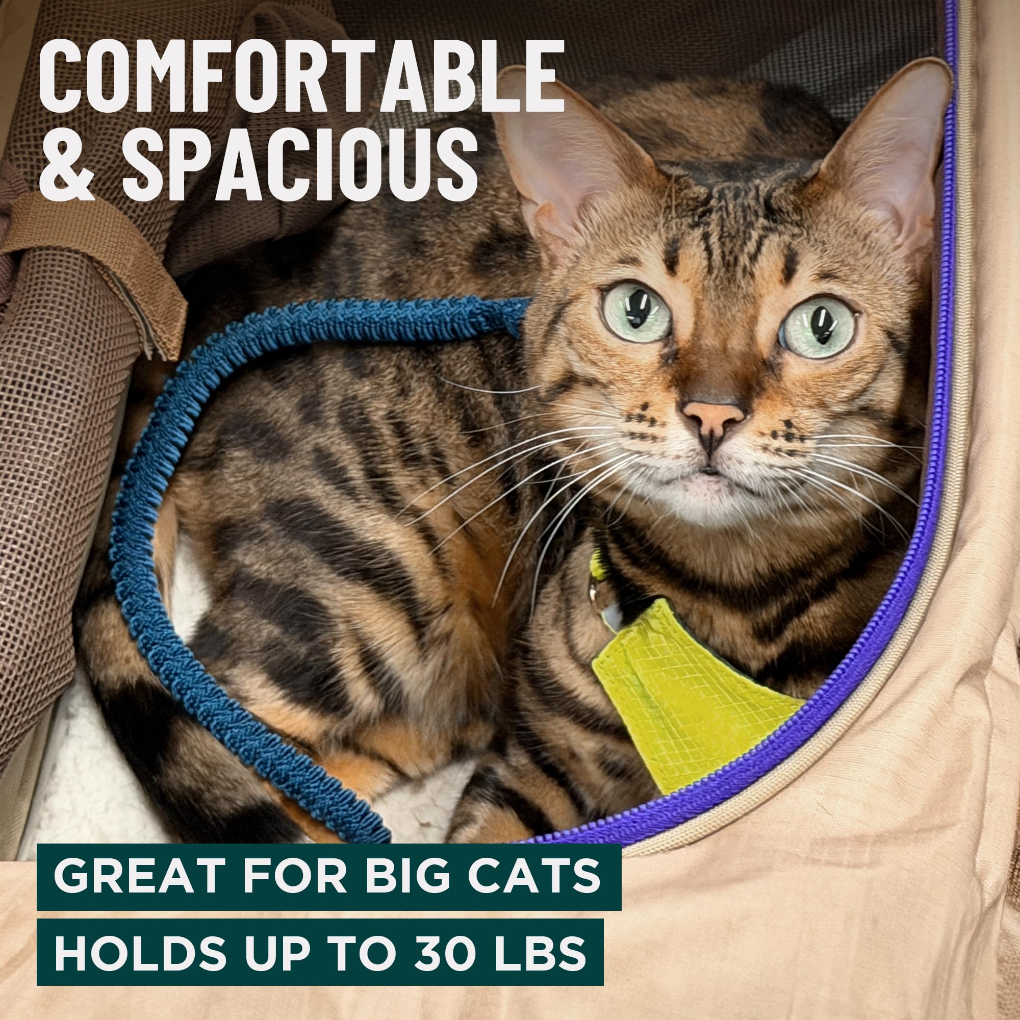 OutdoorBengal Zeppelin transportín gato crema, malla ventilada en varias caras para buena circulación.
