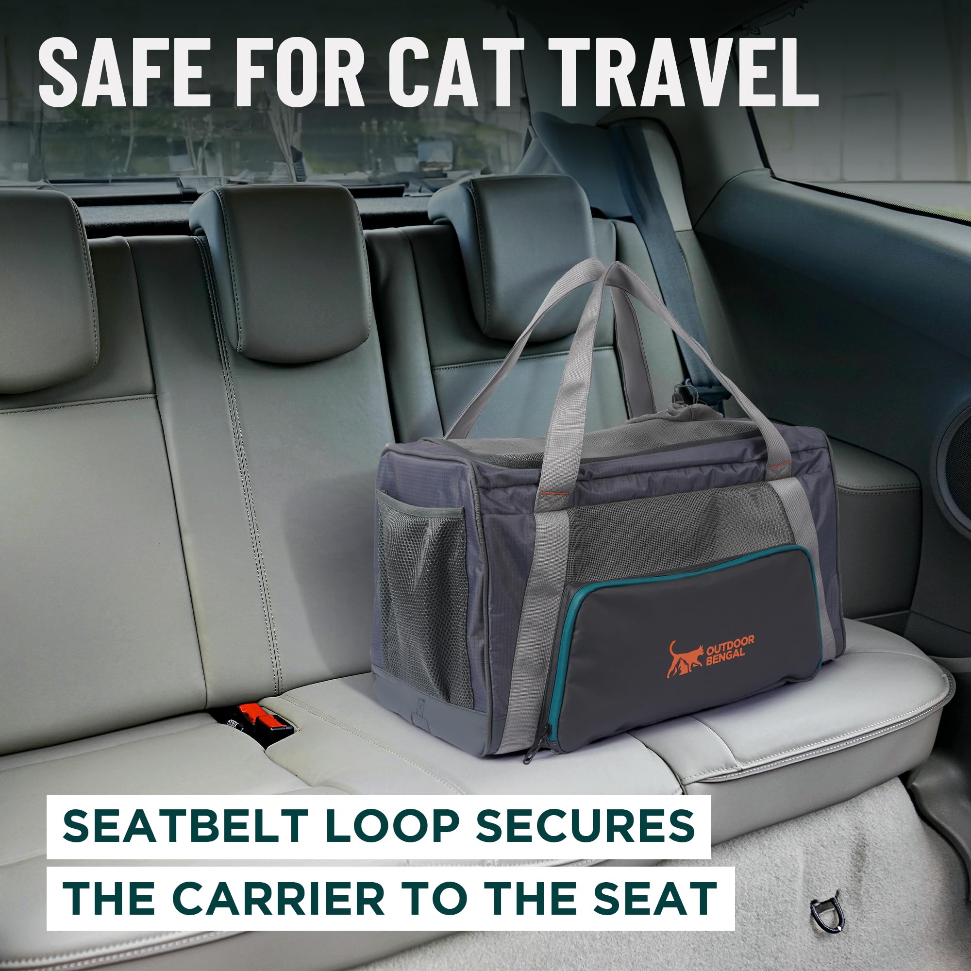 OutdoorBengal Zeppelin transportín gato crema, perfecto para coche y avión con manejo cómodo.