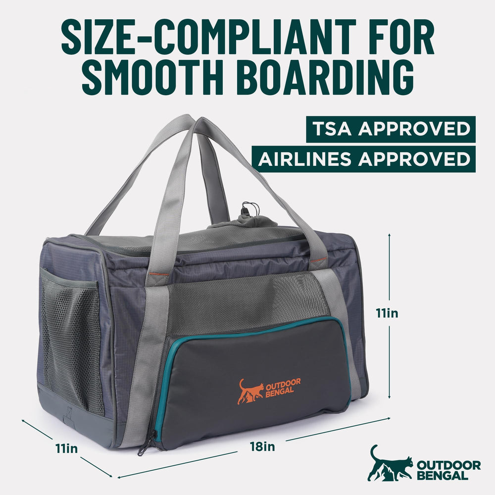 OutdoorBengal Zeppelin transportín gato crema, ventana frontal para seguridad y mayor interacción.