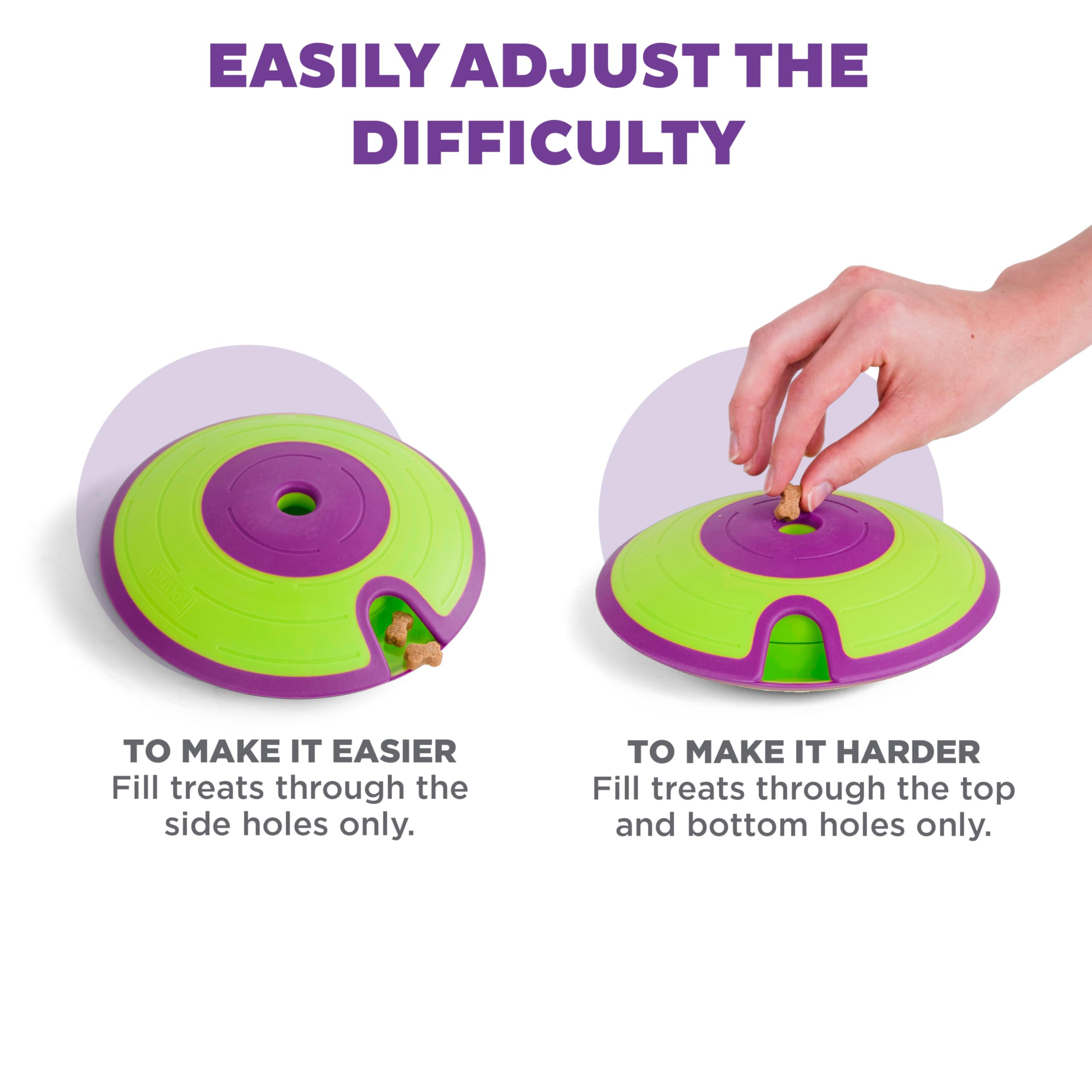 Outward Hound Dog Treat Maze ajuste de dificultad para el reto.