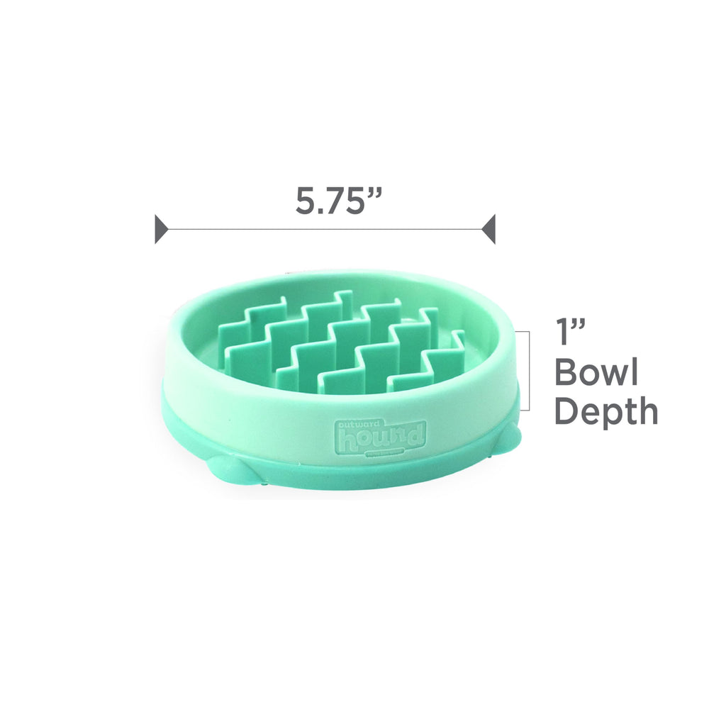 Outward Hound Fun Feeder Slo Bowl con patrón de ola y color menta.