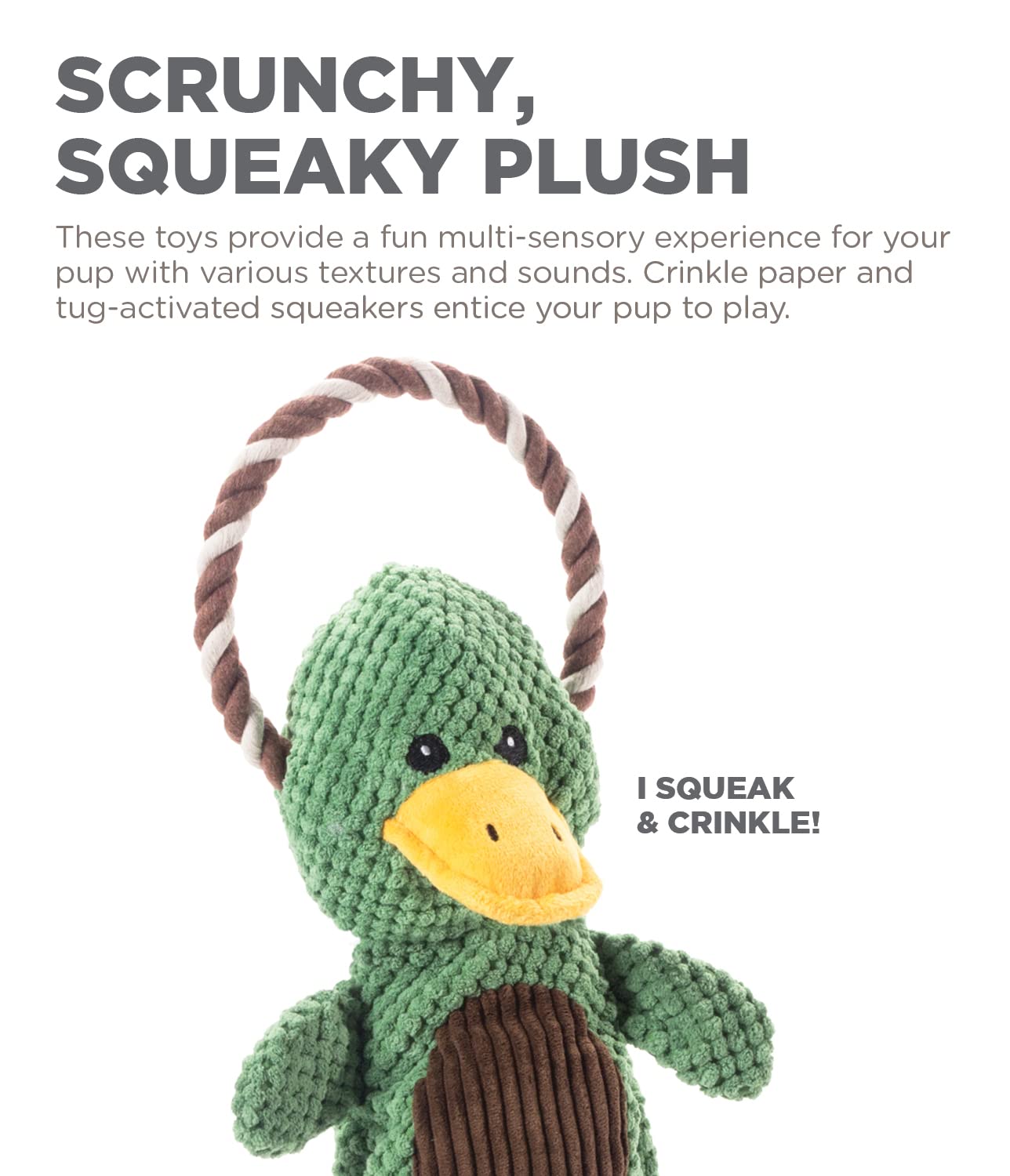Outward Hound Scrunch Bunch Patito: chirridos múltiples para estimulación