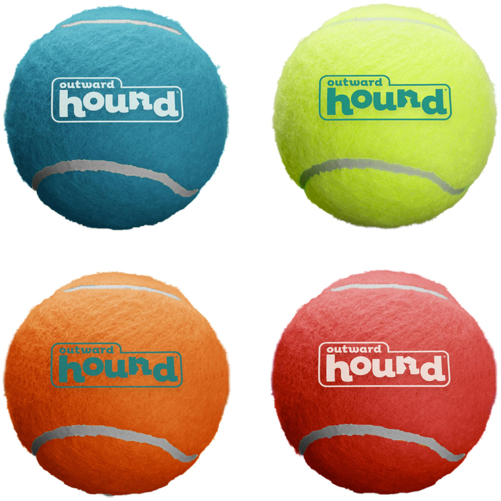 Outward Hound Squeaker Ballz: pelotas de tenis con chirrido para perros, alta visibilidad durante el juego.