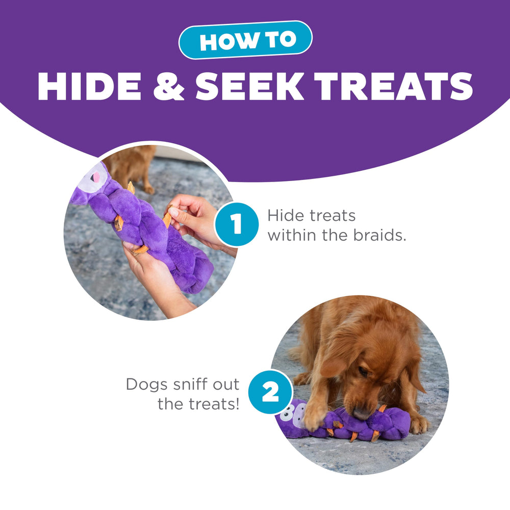Outward Hound Twistiez, cuerpo de peluche largo y suave con chirrido para mantener el interés.