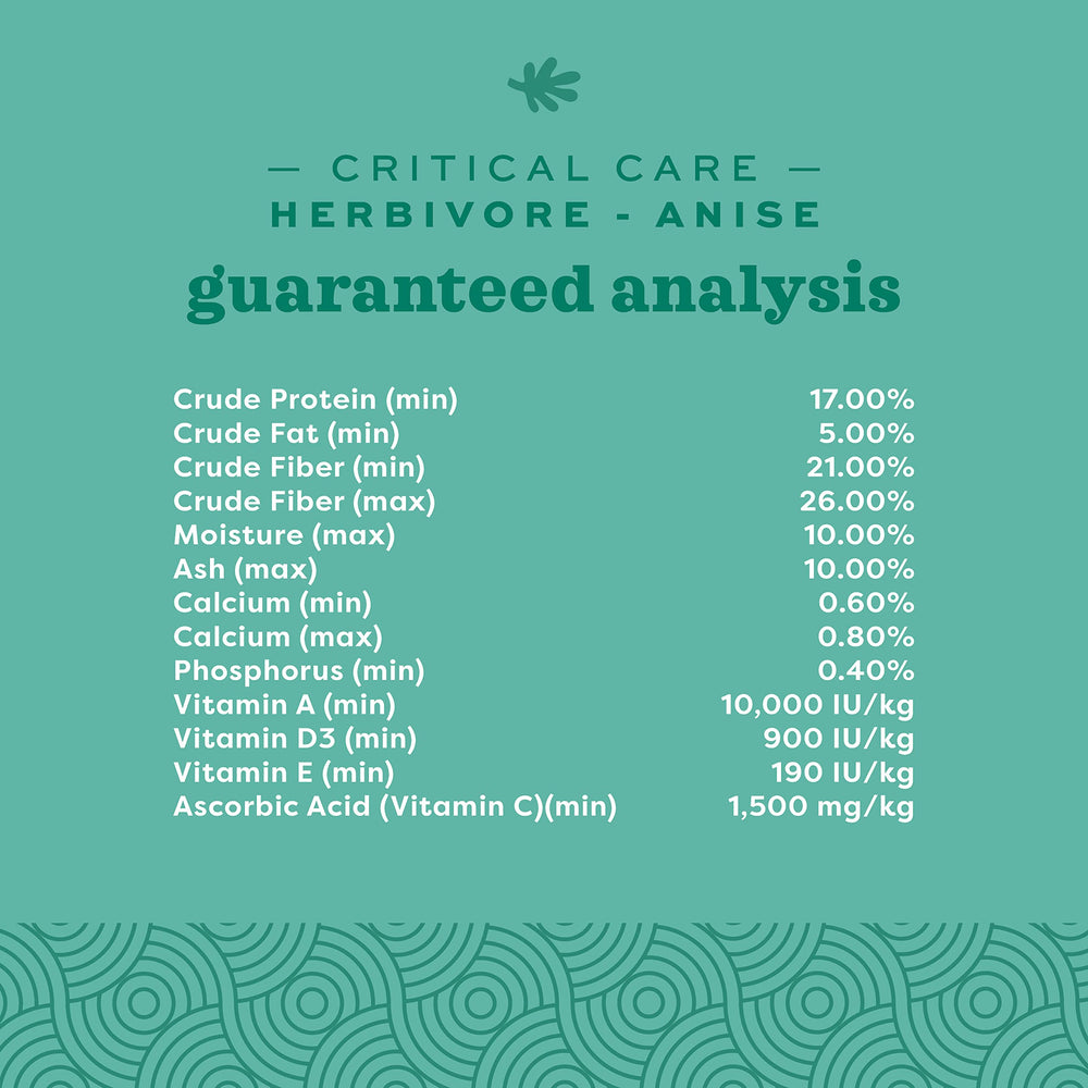 Oxbow Critical Care Herbivore, prebióticos y minerales para salud digestiva.