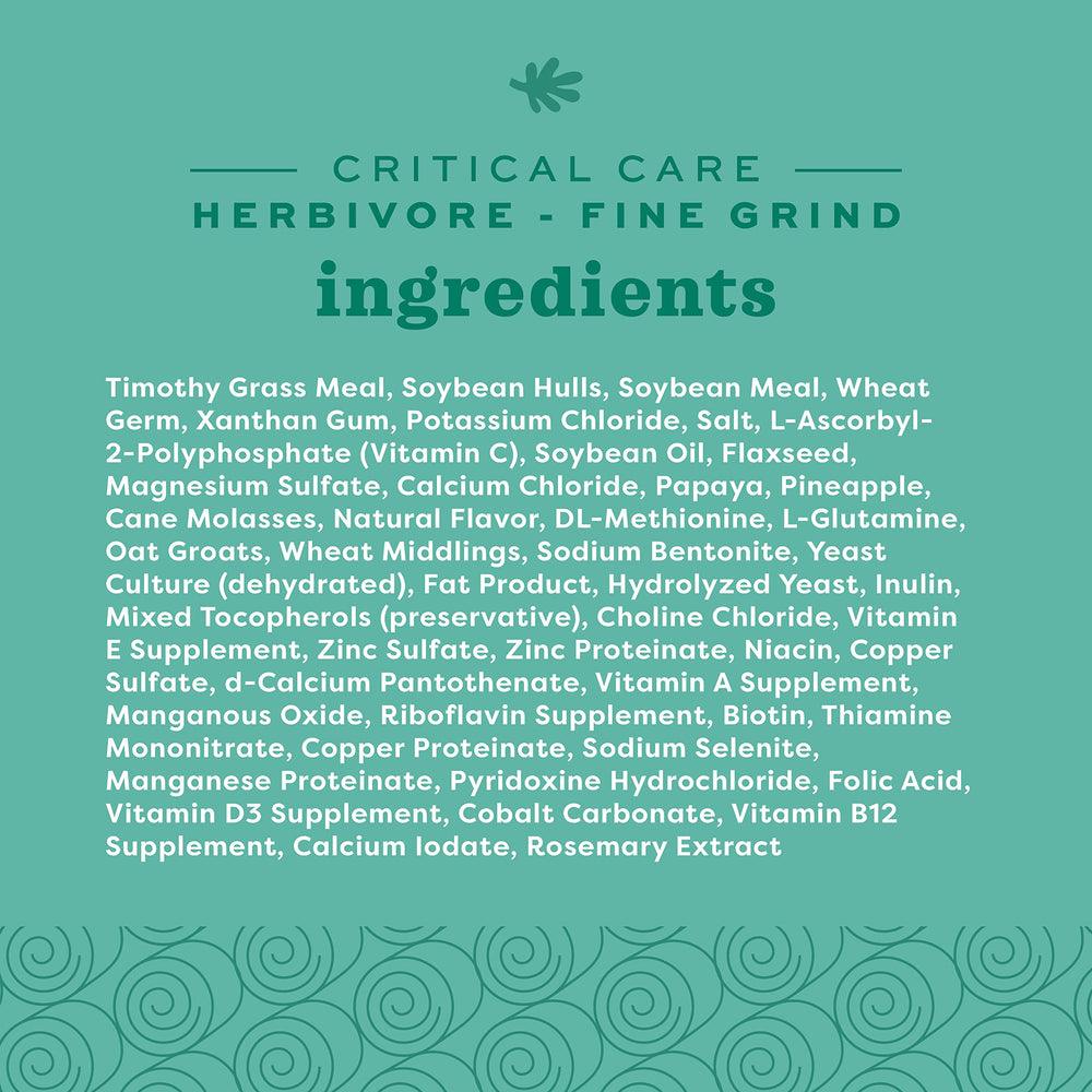 Oxbow Cuidados Criticos para Herbivoros, envase de 100 gramos, practica para kits de primeros auxilios.