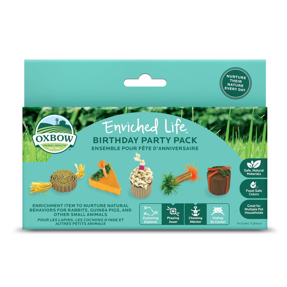Oxbow Enriched Life Birthday Pack: juguete interactivo para conejos que estimula la exploración diaria.
