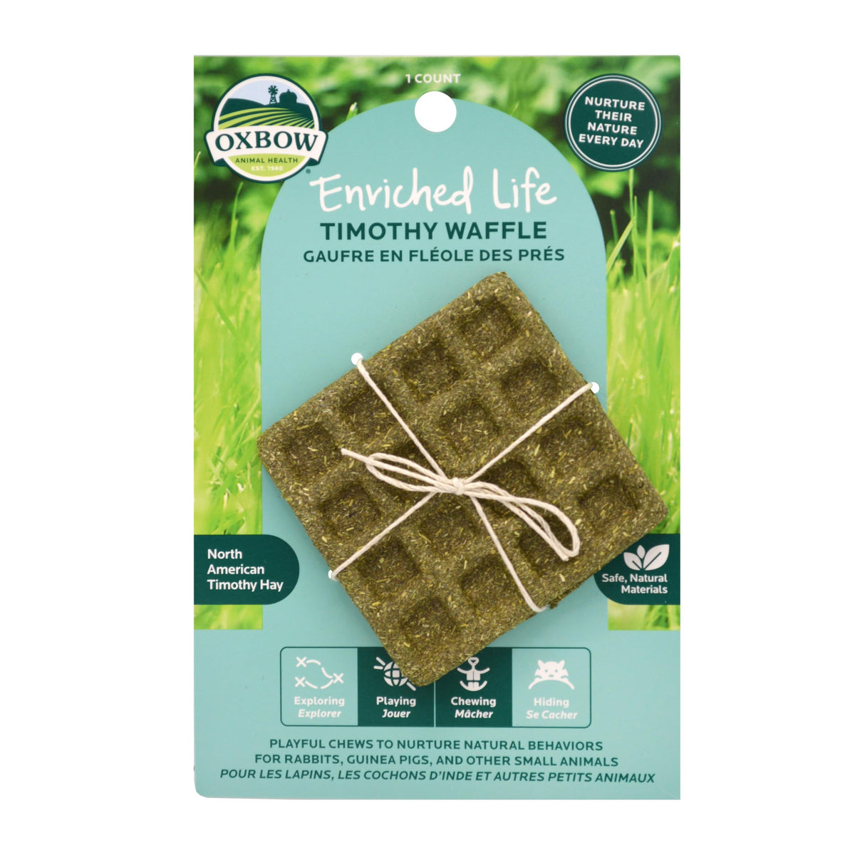 Oxbow Enriched Life: gofre de heno Timothy para conejos, promueve masticación saludable.