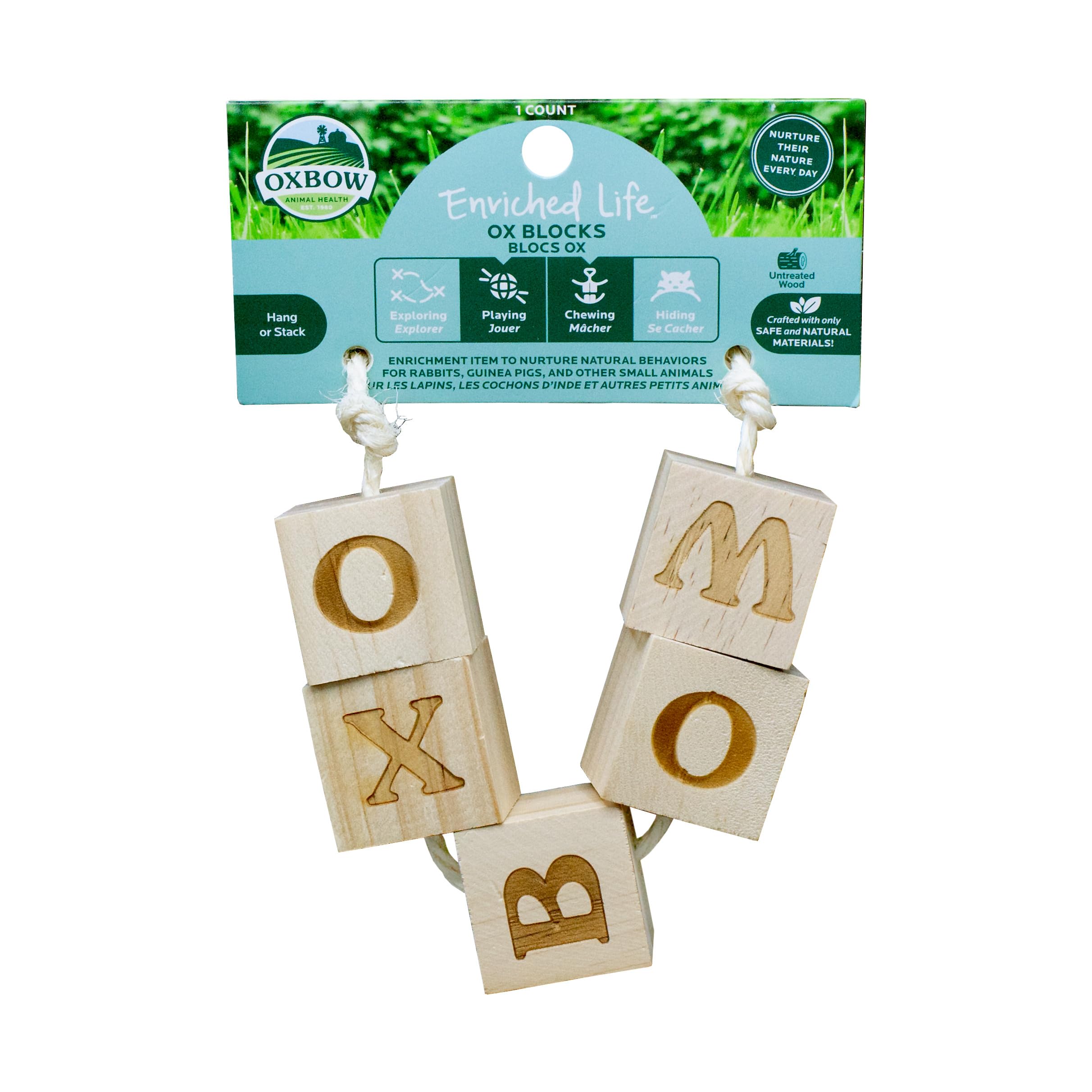 Oxbow Ox Blocks de madera natural para conejos: fomenta masticación segura.