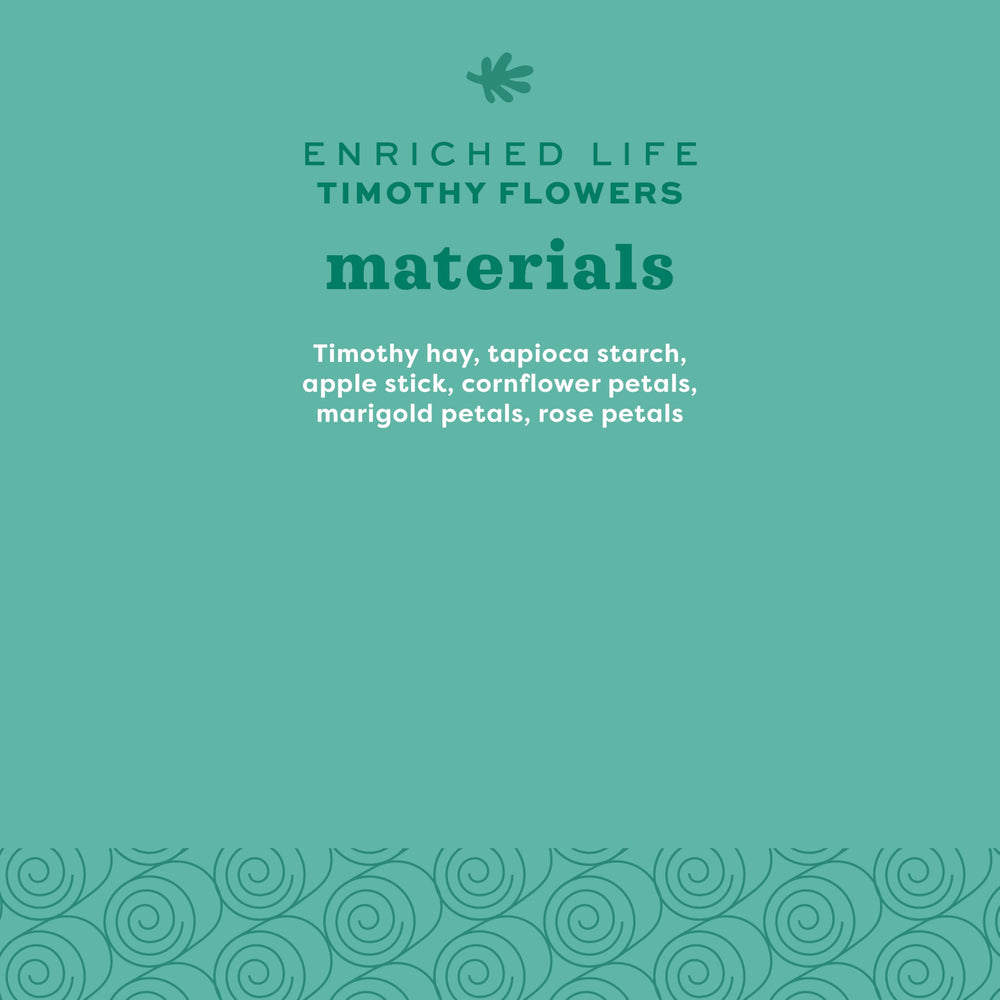 Oxbow Enriched Life Timothy Flowers, flor de heno que facilita desgaste dental natural.