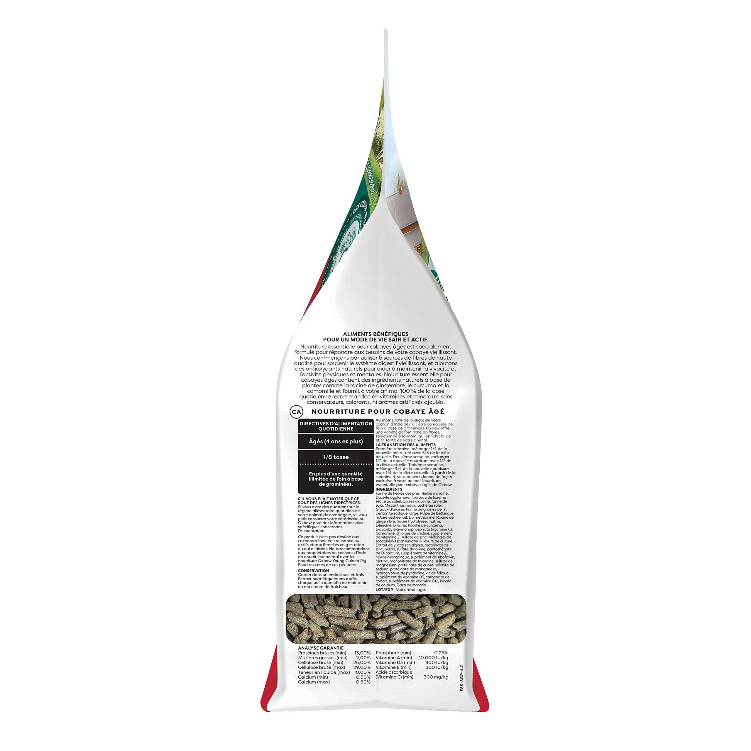Ingrédients variés: alfalfa, herbes — soutien digestif pour cavies.