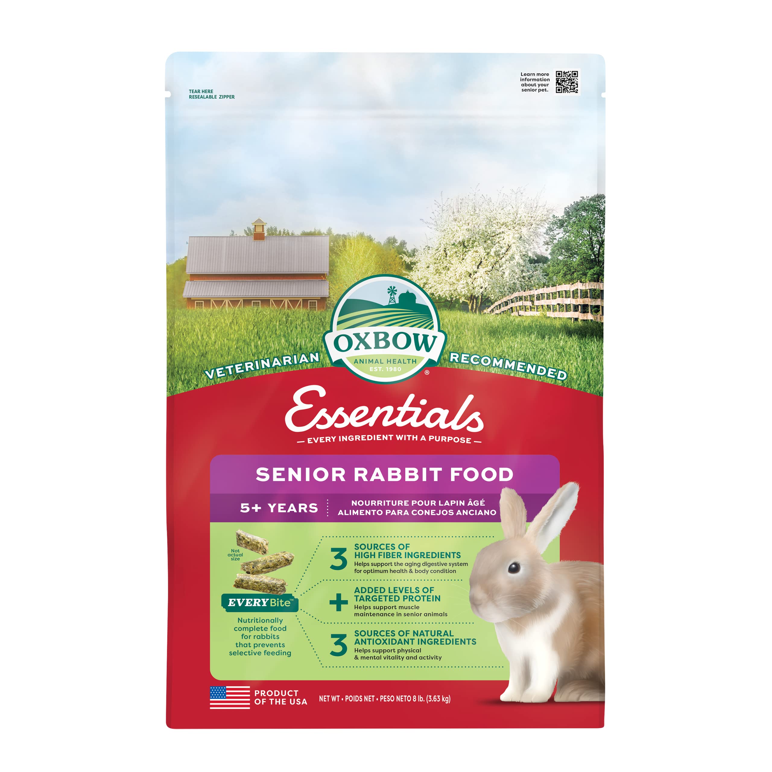 Oxbow Essentials Senior Rabbit: pellets de alimento para conejos mayores, apoyo digestivo