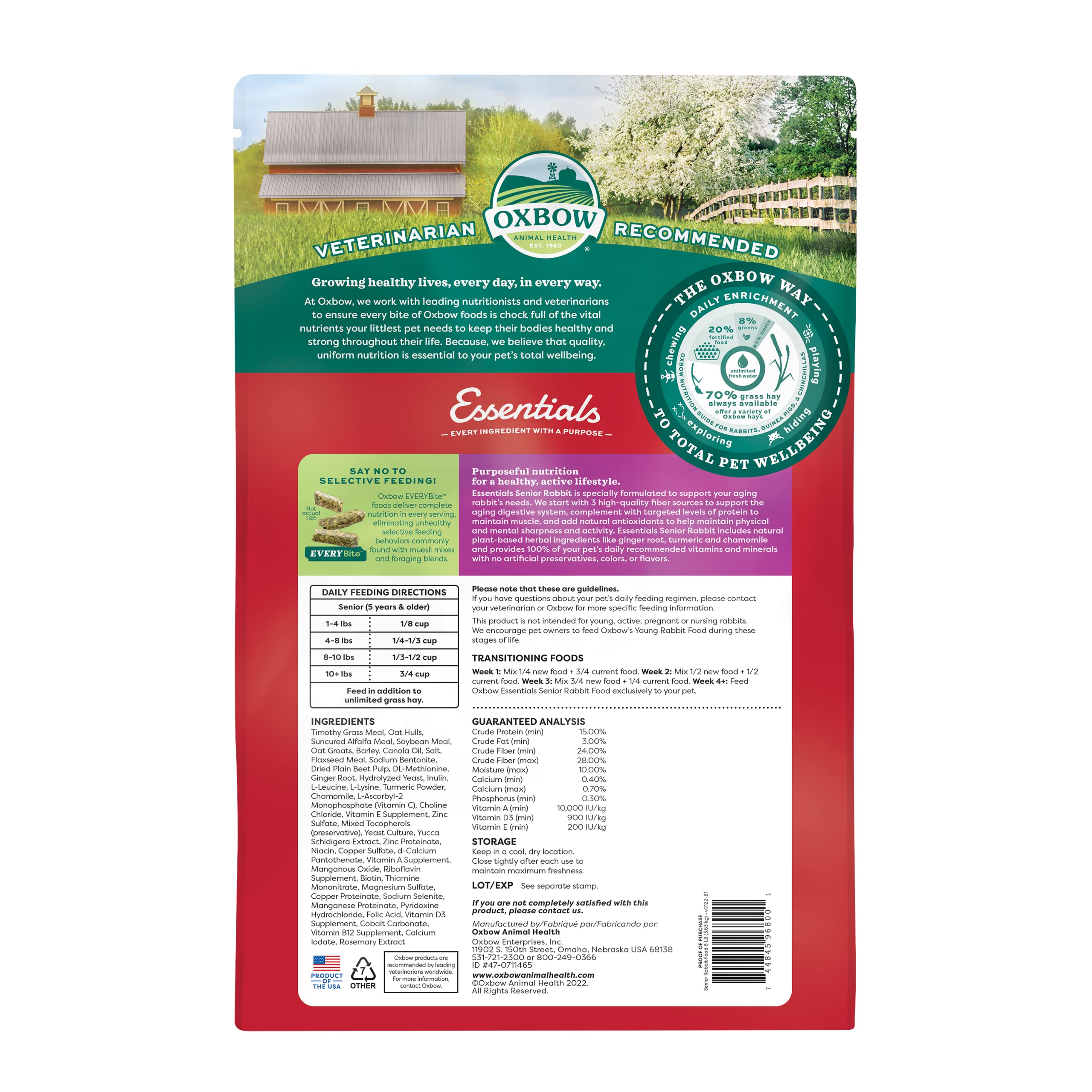 Oxbow Essentials Senior Rabbit: fibra de tres fuentes para digestión estable y buena condición