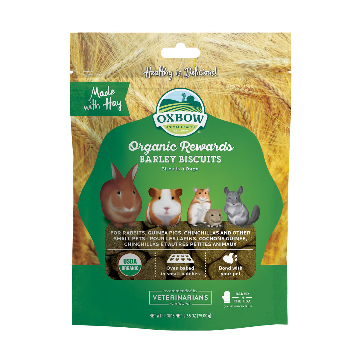 Oxbow galletas de cebada orgánicas para conejos y cobayas, tentempié diario.