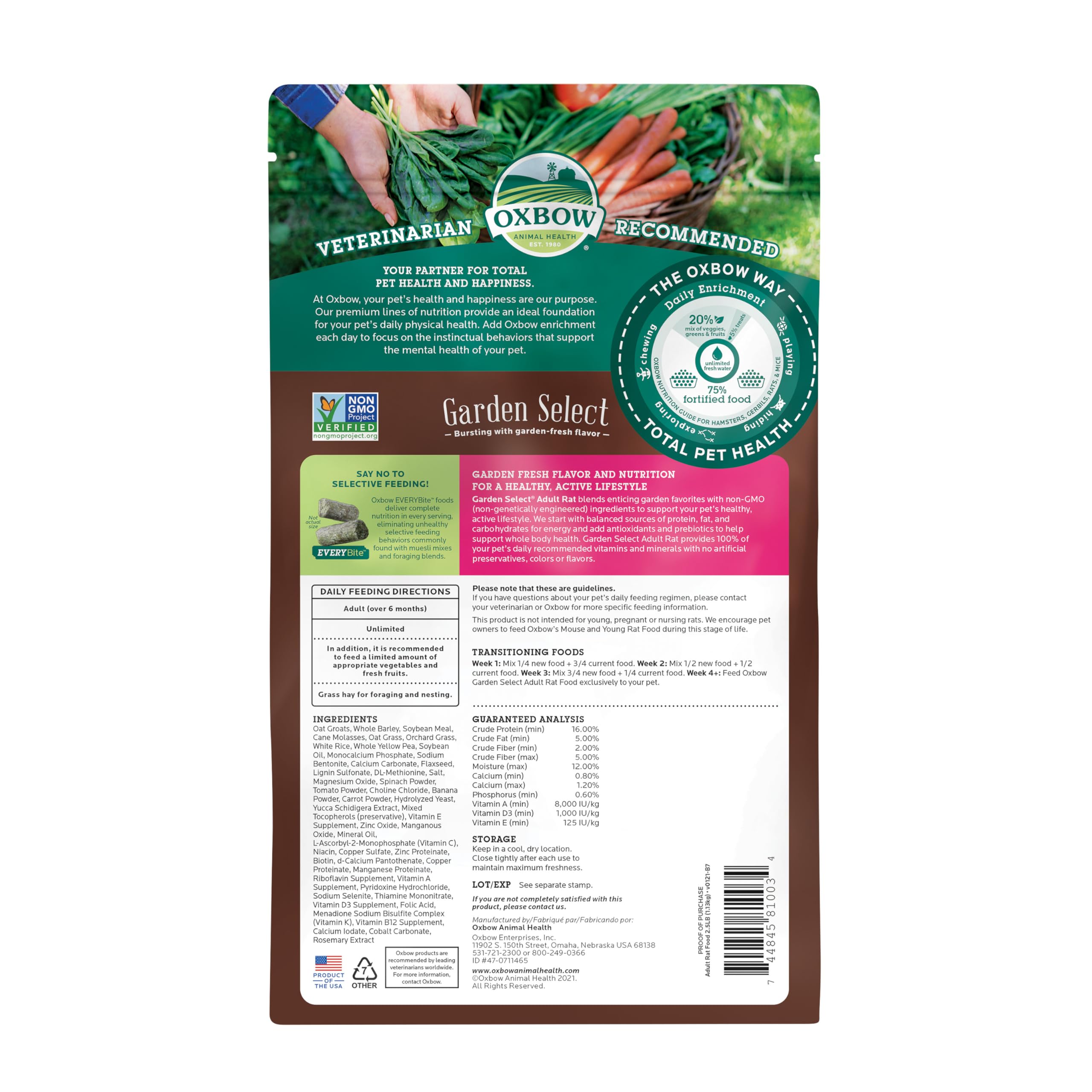 Oxbow Garden Select ingredientes no GMO para una dieta natural.